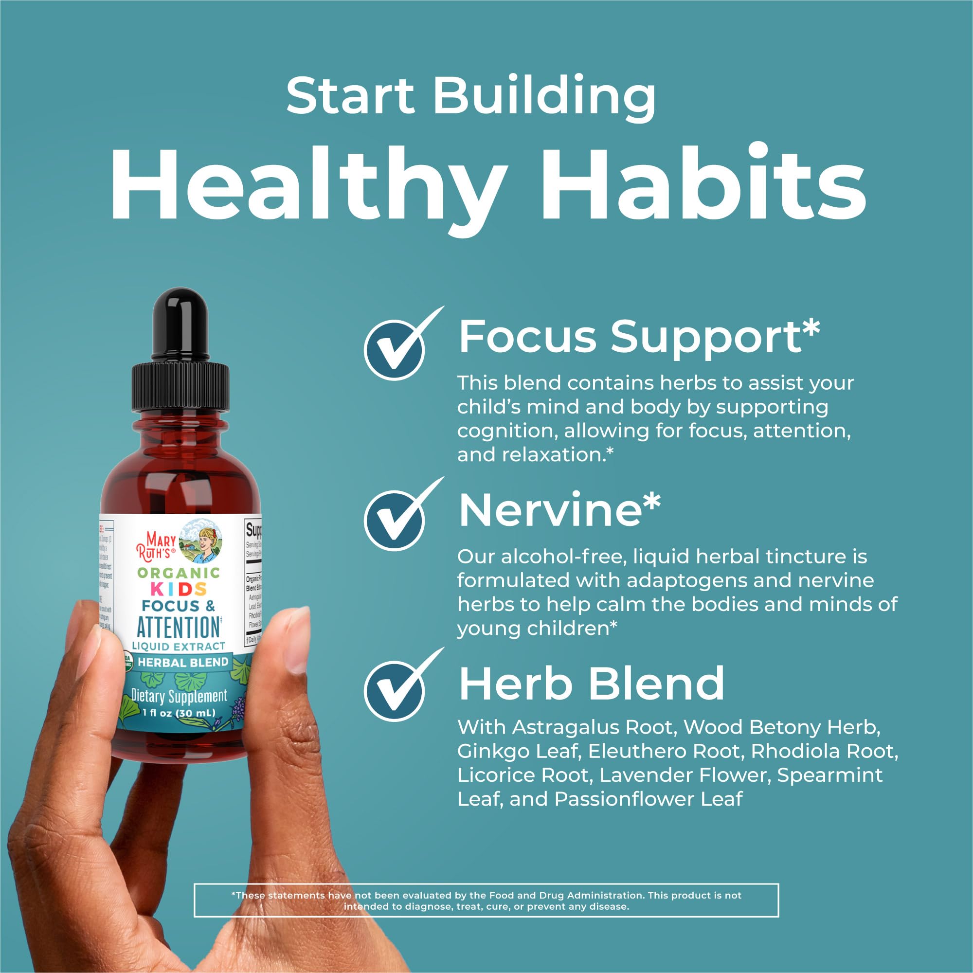 MaryRuth Organics Kids Focus & Attention Drops | USDA Organic Drops | Ginkgo Biloba | Rhodiola Root & Licorice Root | Adaptogenic | Calm | Vegan | Non-GMO | Gluten Free | 30 Servings MARYRUTH'S uk supplements