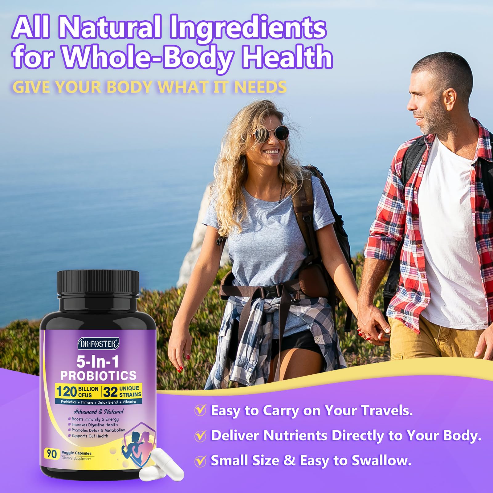 Probiotics for Women & Men Digestive Health，120 Billion CFUs, Prebiotics and Probiotics for Gut Health, D3, Zinc & Immune Support Herbs, Detox Cleanse, 45 Day - 3 Month Supply DRFOSTER uk supplements