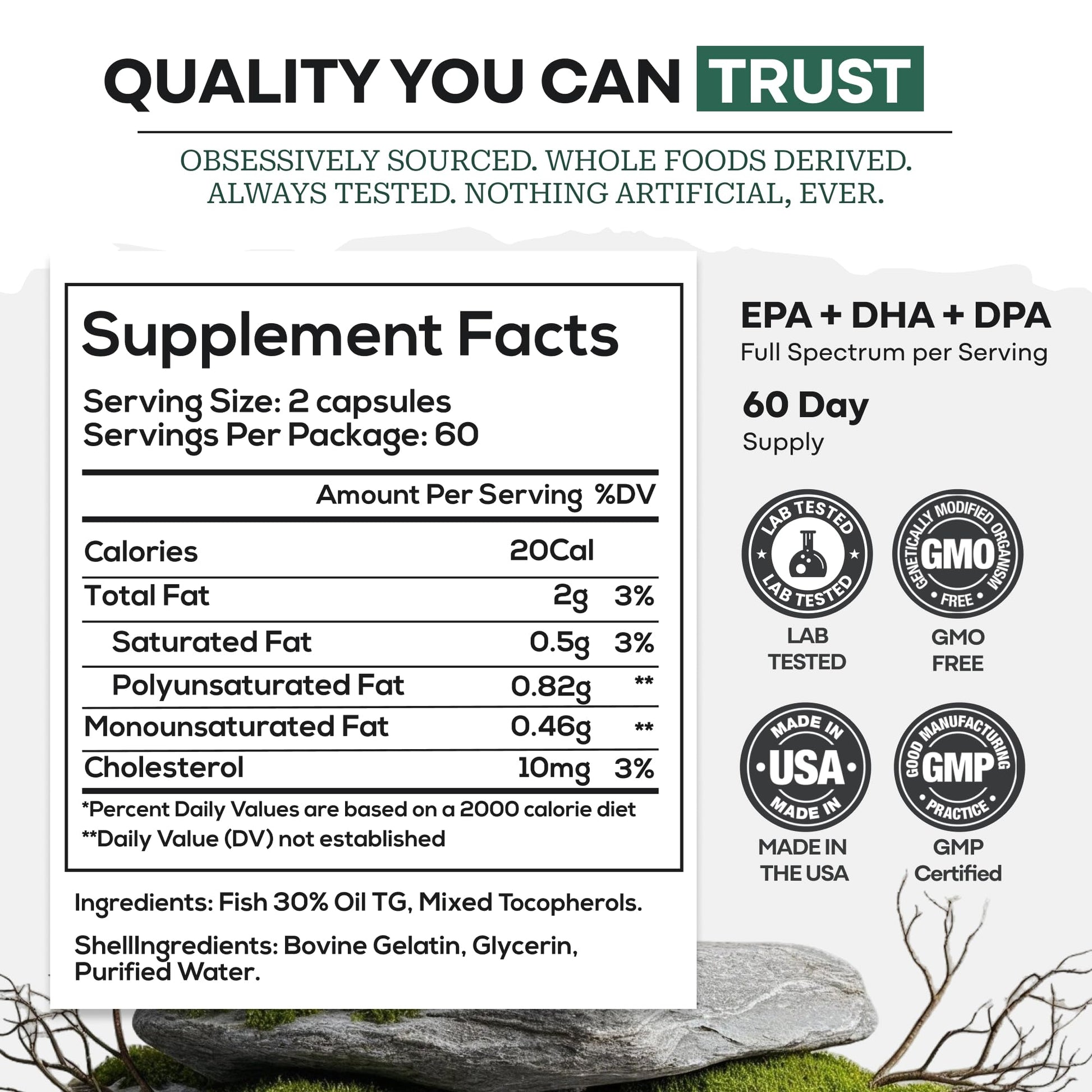 Wild Foods Omega 3 Fish Oil Supplement, 120 Capsules (1 pk) | Wild Caught, Burpless, Odorless, Non-GMO, Gluten Free | DPA, DHA, EPA Triple Strength Heart & Joint Nutrition for Women & Men Wild Foods uk supplements