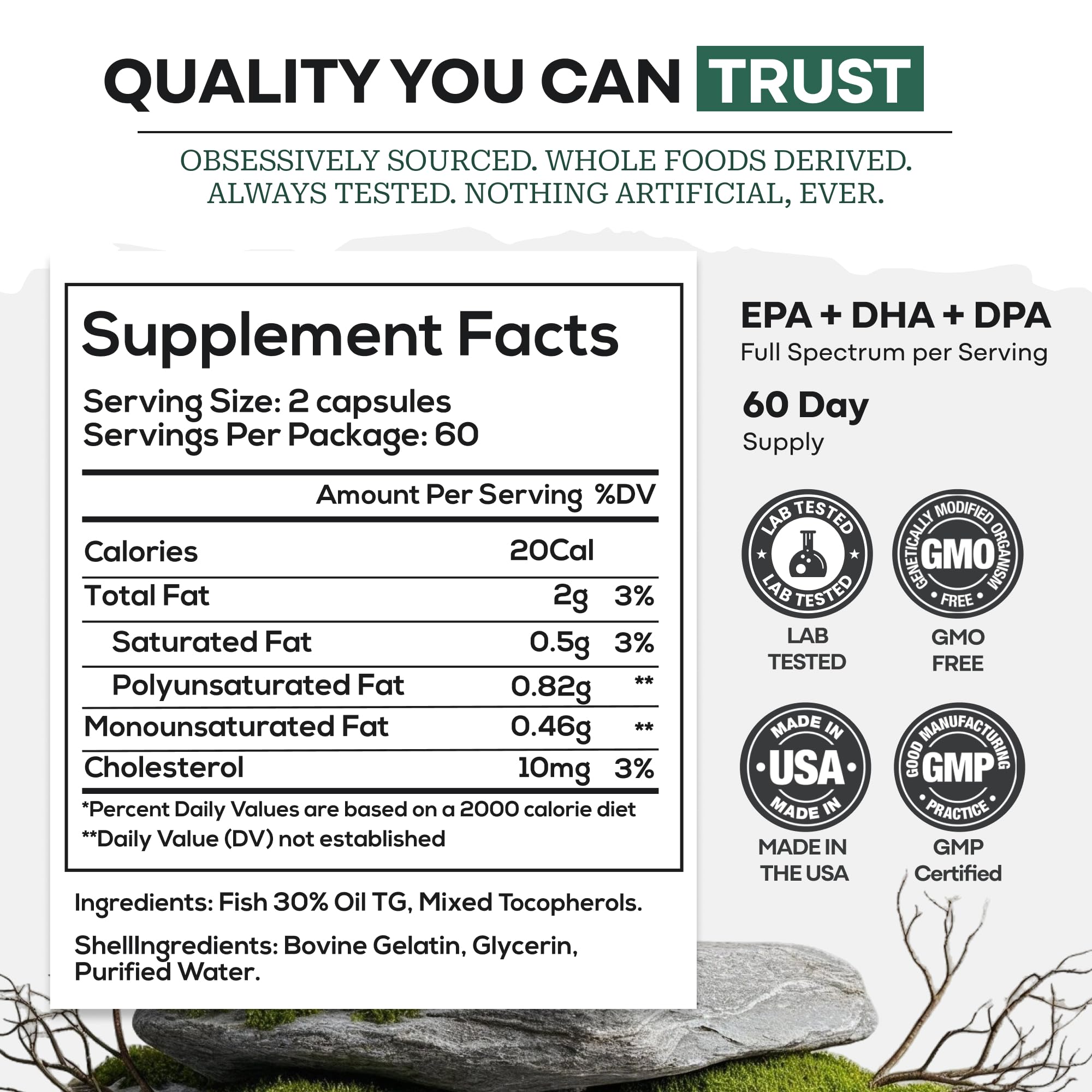 Wild Foods Omega 3 Fish Oil Supplement, 120 Capsules (1 pk) | Wild Caught, Burpless, Odorless, Non-GMO, Gluten Free | DPA, DHA, EPA Triple Strength Heart & Joint Nutrition for Women & Men Wild Foods uk supplements