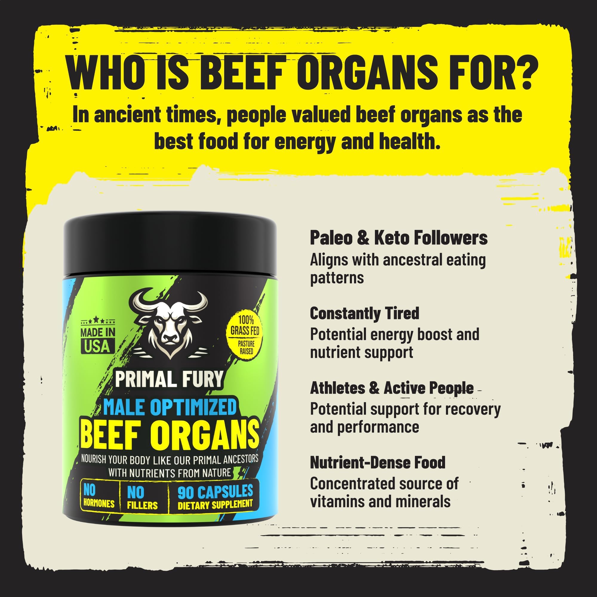 Grass Fed Beef Organ Supplement for Men - Male Optimization Pills - 6 Vital Beef Organs to Drive Prostate Health & Peak Performance, Made in USA, 90 Capsules (2 Pack) PRIMAL FURY uk supplements