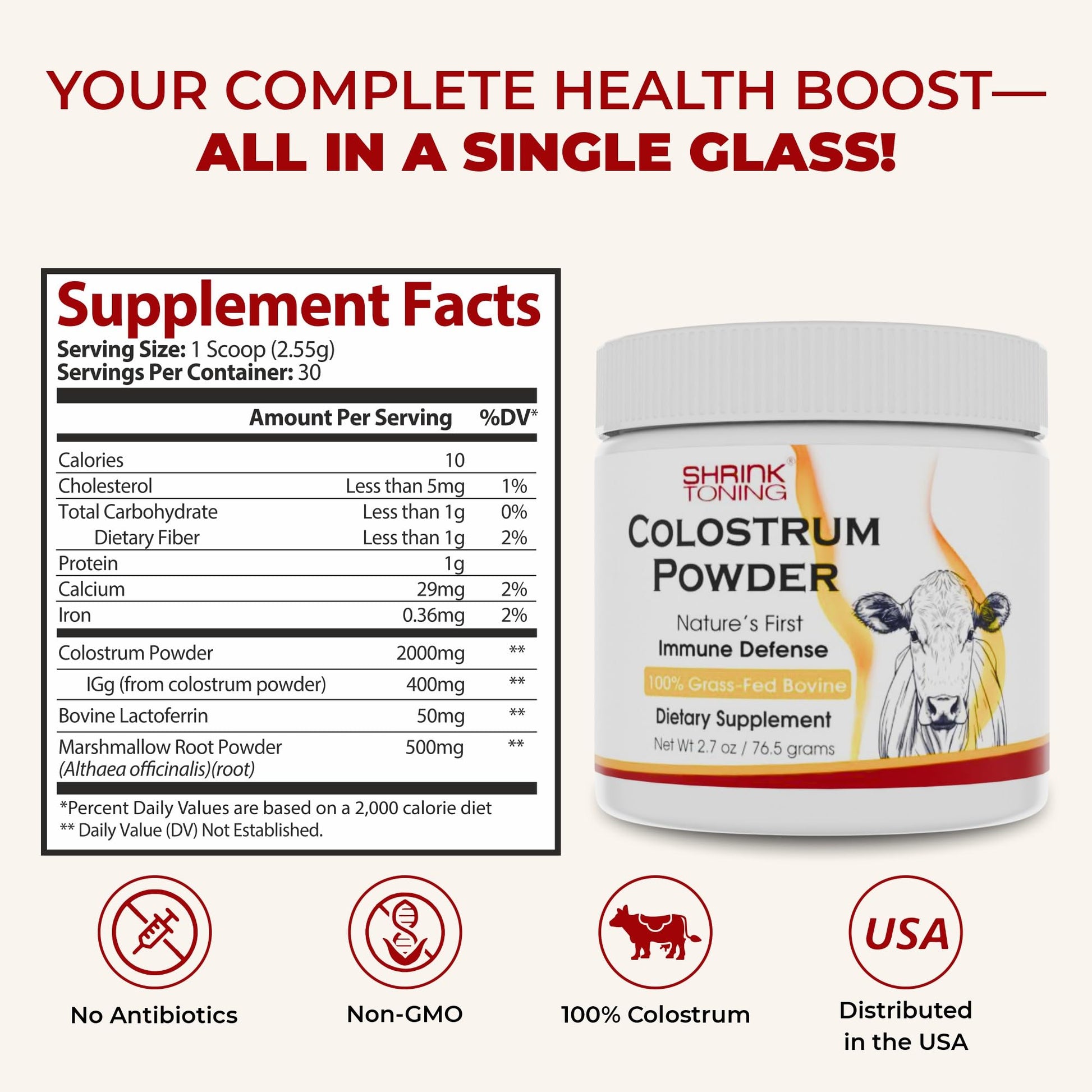Shrink Colostrum Powder 2.7 oz – Natural Bovine Colostrum Supplement for Overall Health shrink uk supplements
