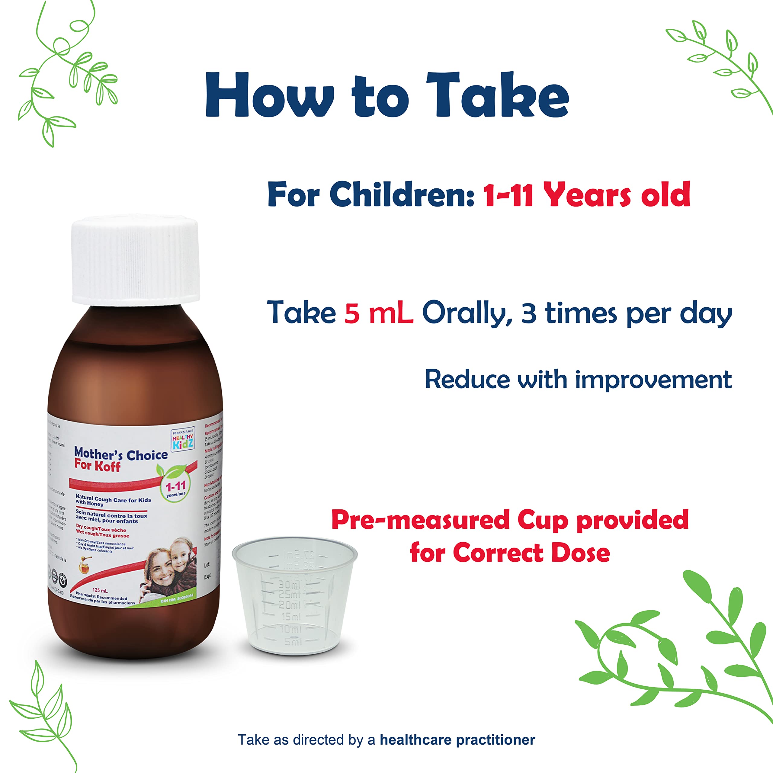 Mother’s Choice for Koff, for Dry and Wet Cough, Natural Cough Care for Kids with Honey, 125 ml PHARMARIS HEALTHY KIDZ MOTHER'S CHOICE uk supplements