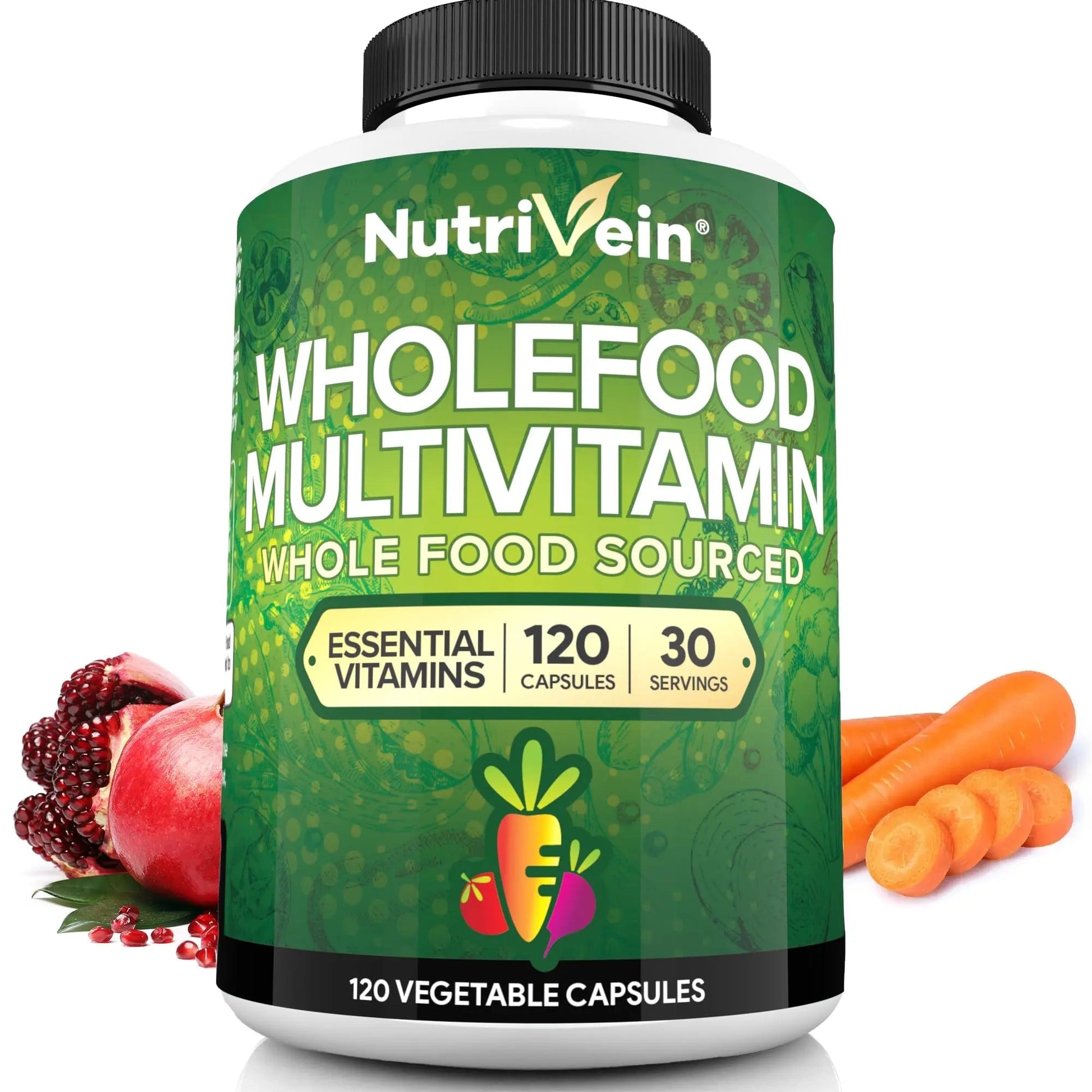 Nutrivein Whole Food Multivitamin for Men & Women – 120 Vegan Multivitamin Caps for Adults – Daily Energy, Immune & Heart Support Nutrivein uk supplements