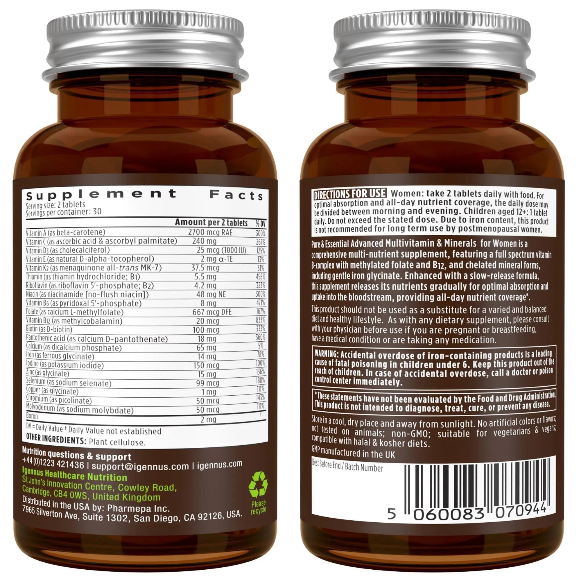 Multivitamin & Minerals for Women + Advanced Kids Multivitamin Gummy Vegan Bundle, with Methylated B-Vitamins, Vitamin A, C, D3 & E Igennus Healthcare Nutrition uk supplements