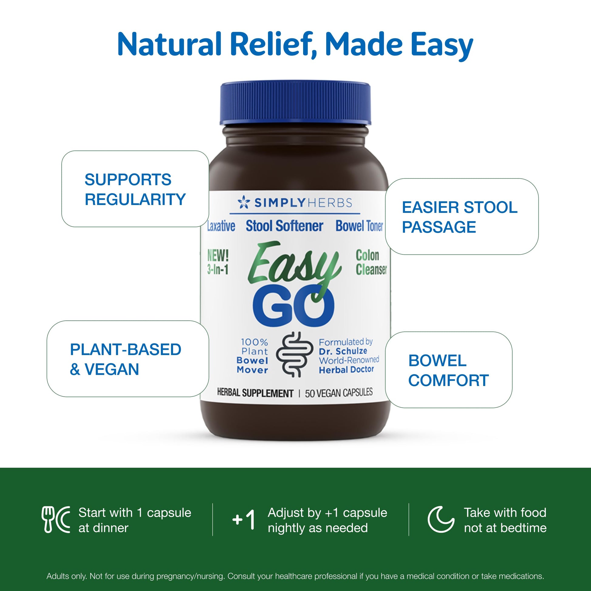 Simply Herbs Easy Go Bowel Mover - Adult Cleansing Supplement for Colon Health Support - Bowel Movement Aid - Stool Softener - Daily-Use Laxative - Plant-Based Ingredients - Vegan - 100 Count (2 Pack) Dr. Schulze's uk supplements