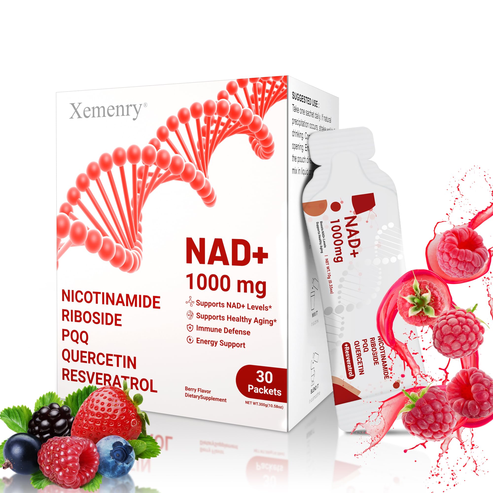 NAD Supplement 1000mg Liquid - Nicotinamide Riboside Resveratrol Supplements for Men & Women - NMN Alternative for Enhanced Energy & Anti-Aging, Focus - 30 Packets Xemenry uk supplements
