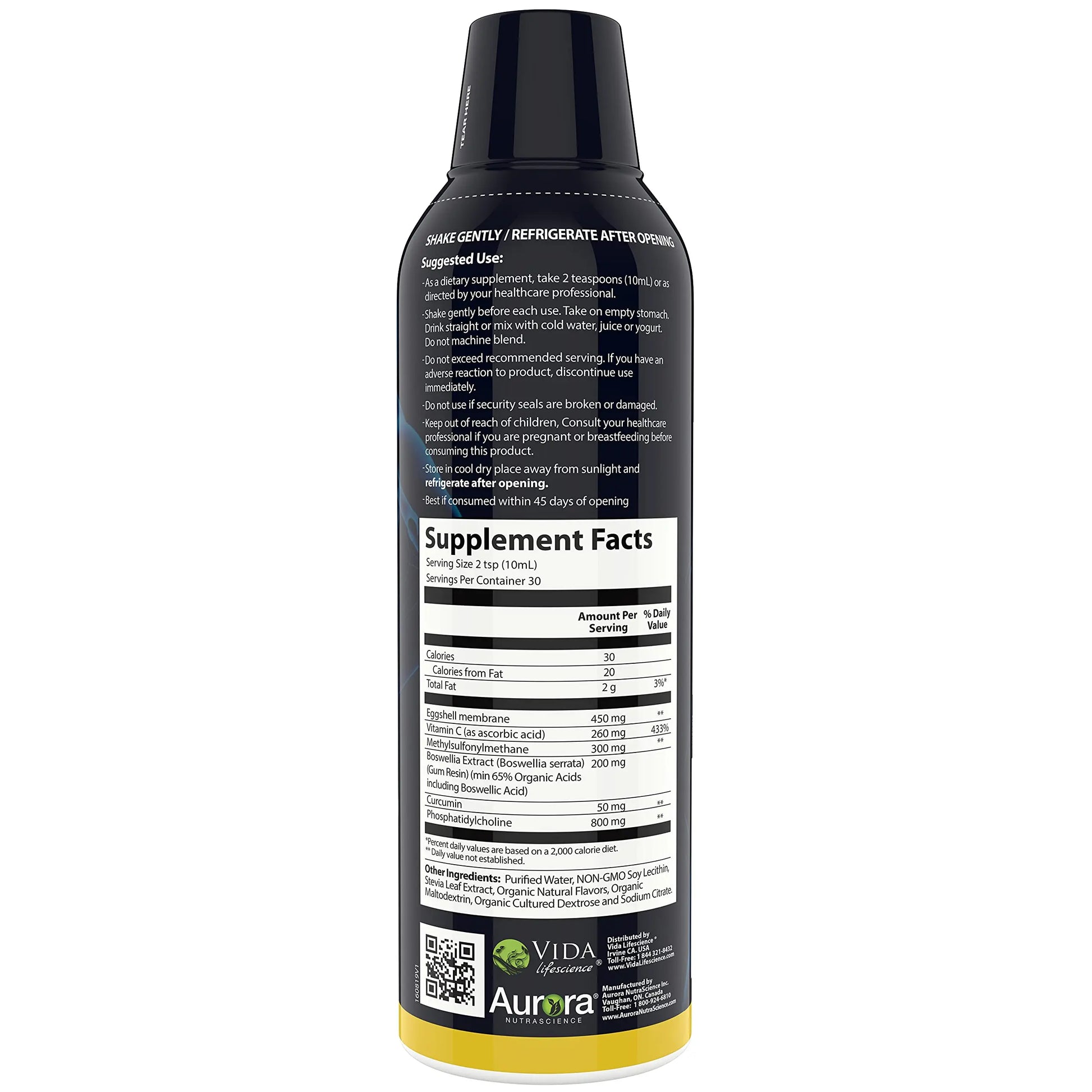 Aurora Nutrascience Micro-Pack Liposomal exoFlex+ with Vitamin C, Supports Joint Flexibility & Function, BiovaFlex Eggshell Membrane, Curcumin & Boswellia, Strwaberry Flavor, 30 Servings, 10 fl oz Vida Lifescience uk supplements