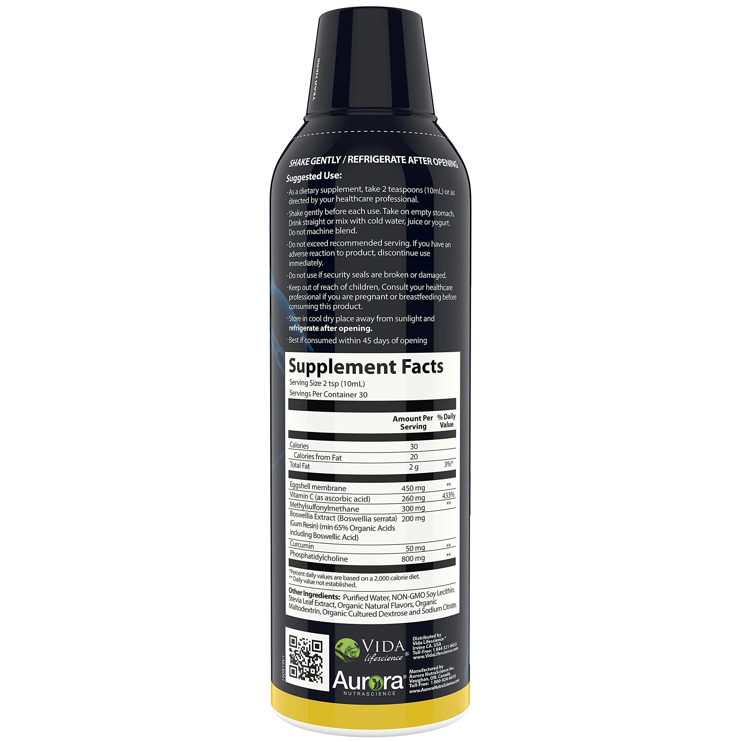 Aurora Nutrascience Micro-Pack Liposomal exoFlex+ with Vitamin C, Supports Joint Flexibility & Function, BiovaFlex Eggshell Membrane, Curcumin & Boswellia, Strwaberry Flavor, 30 Servings, 10 fl oz Vida Lifescience uk supplements