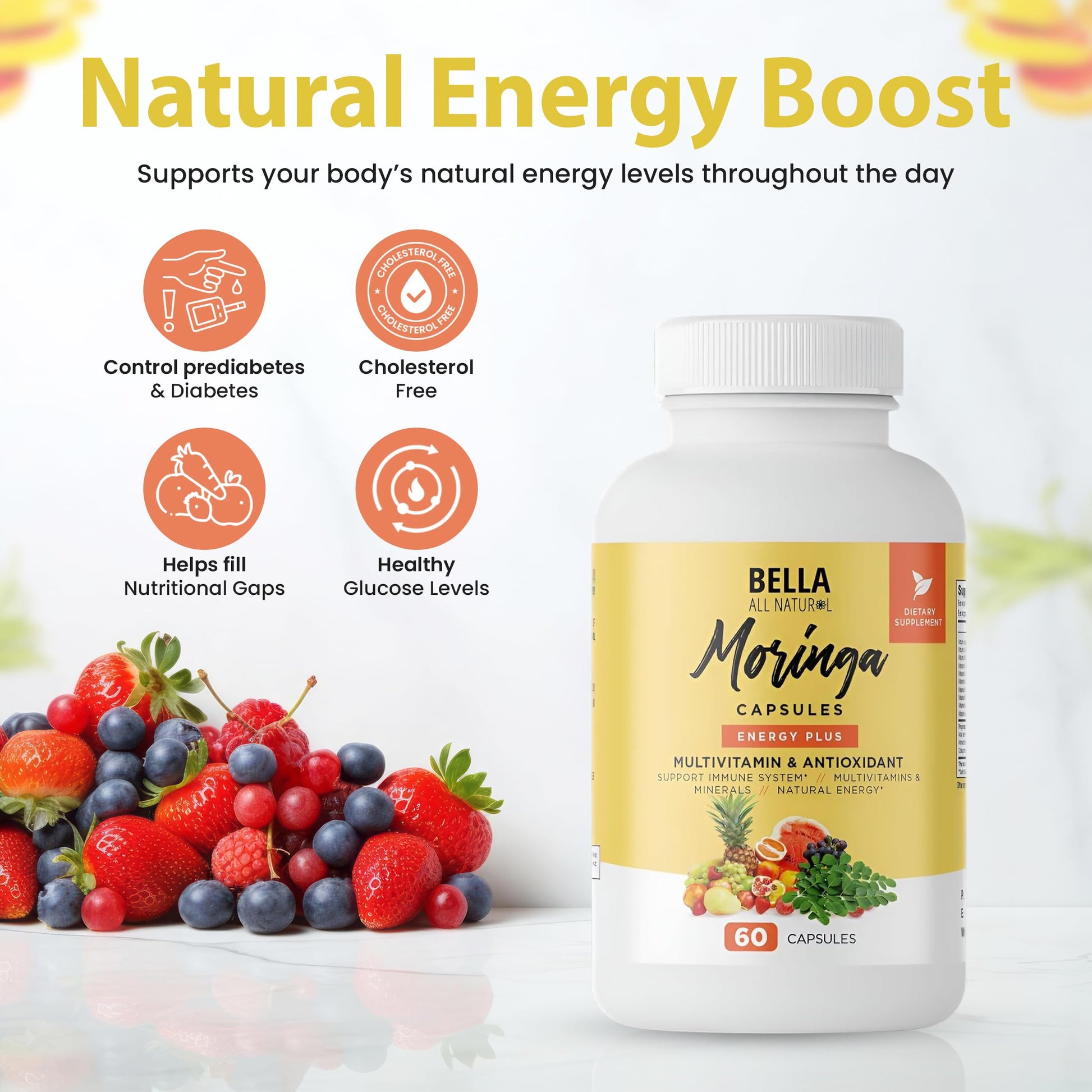 Bella All Natural Moringa Capsules 60 Count - Moringa Oleifera Leaf Supplement with Pomegranate & Elderberry Flavor, Pure Organic Moringa Capsules for Immune, Energy & Skin Health Support Bella All Natural uk supplements