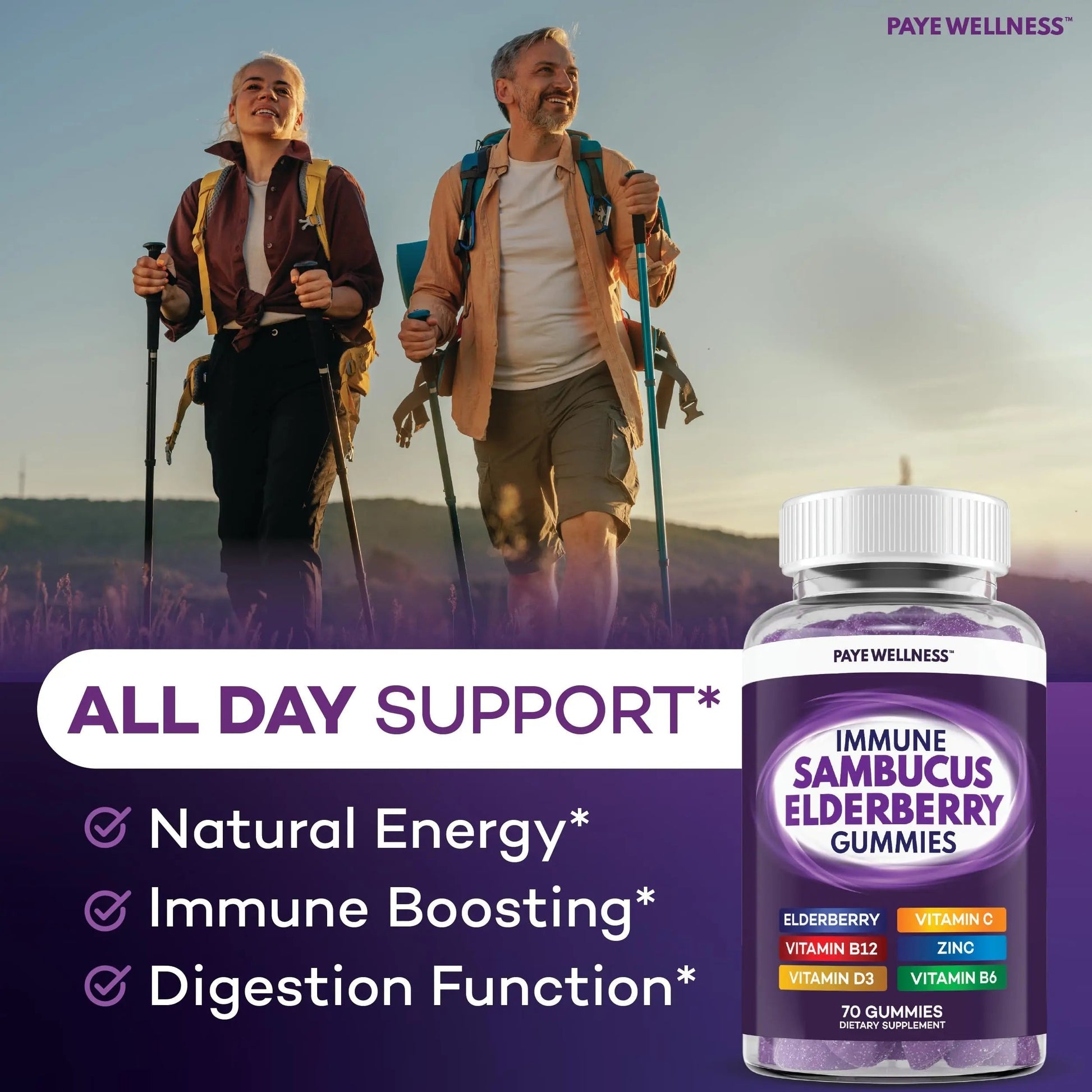 Elderberry Gummies Immune Support, Daily Support for Kids and Adults*, with Sambucus Elderberry, Zinc, Vitamin C, D3, B6, B12, Plus PAYÉ uk supplements