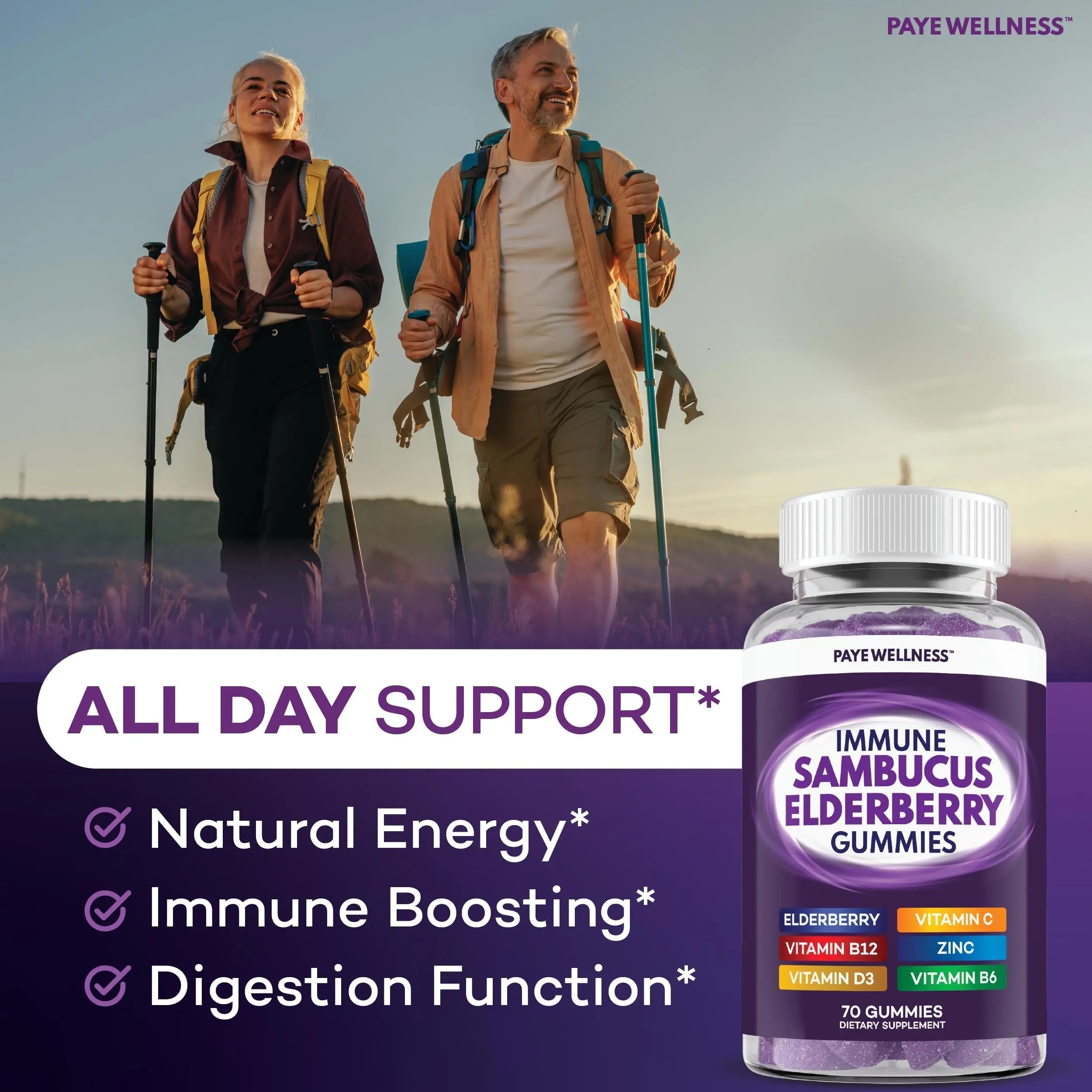 Elderberry Gummies Immune Support, Daily Support for Kids and Adults*, with Sambucus Elderberry, Zinc, Vitamin C, D3, B6, B12, Plus PAYÉ uk supplements