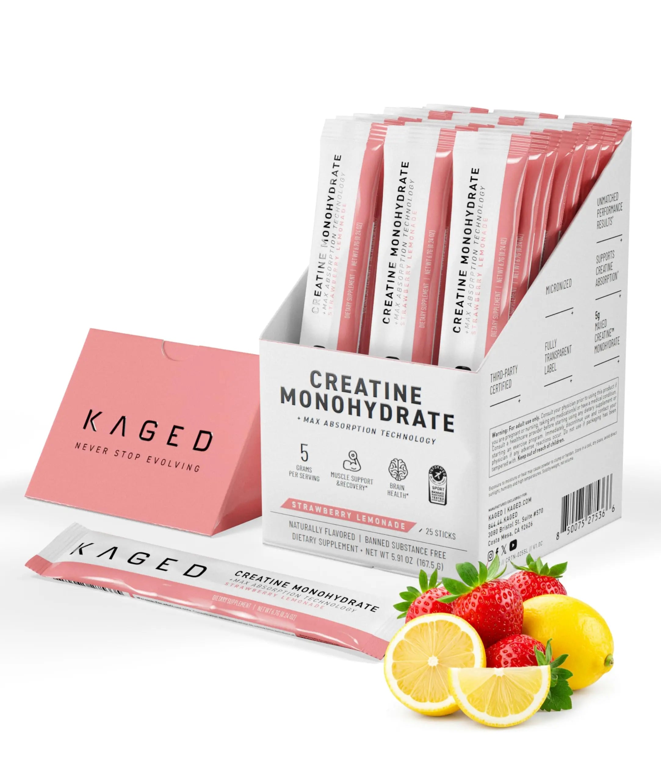 Kaged Creatine Monohydrate + Max Absorption Technology | Micronized Powder Stick Packs | Strawberry Lemonade | Muscle Building & Recovery | Brain Health Kaged uk supplements