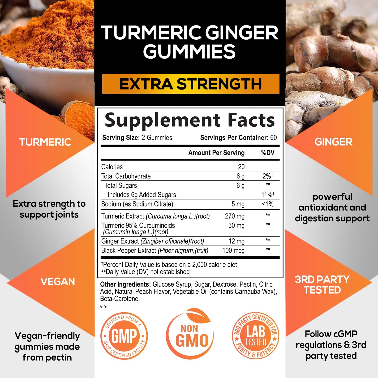 Turmeric Ginger Gummies - Vegan Turmeric Curcumin Gummy with 95% Curcuminoids Nature's Nutrition uk supplements