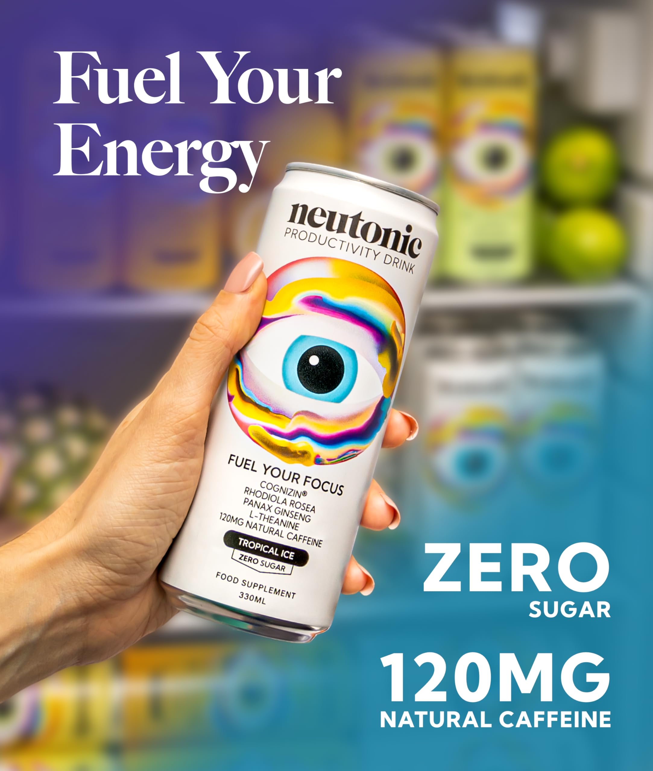 Neutonic Nootropic Productivity Energy Drink | Tropical Ice 12 Cans | 120mg Natural Caffeine, Zero Sugar | Support Memory, Mental Clarity, Cognitive Function | Boost Focus, Energy, Brain Health Neutonic uk supplements