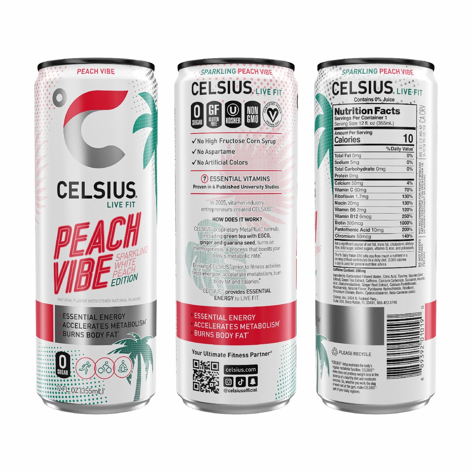 CELSIUS Sparkling Peach Vibe, Functional Essential Energy Drink, 12 Fl Oz CELSIUS uk supplements