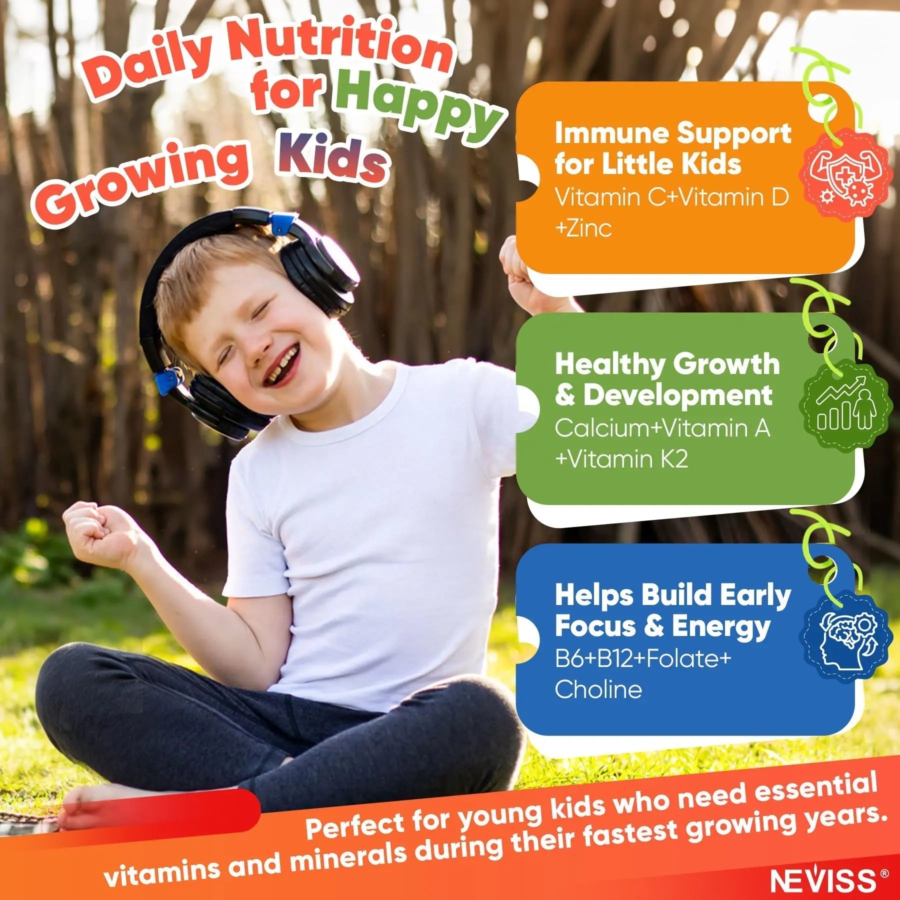 Methylated Multivitamin for Kids Pre-Teen Teens Gummies, Vitamin w/ Omega-3(DHA), Choline, Calcium, D3 K2, Methylfolate & B12 NEVISS uk supplements