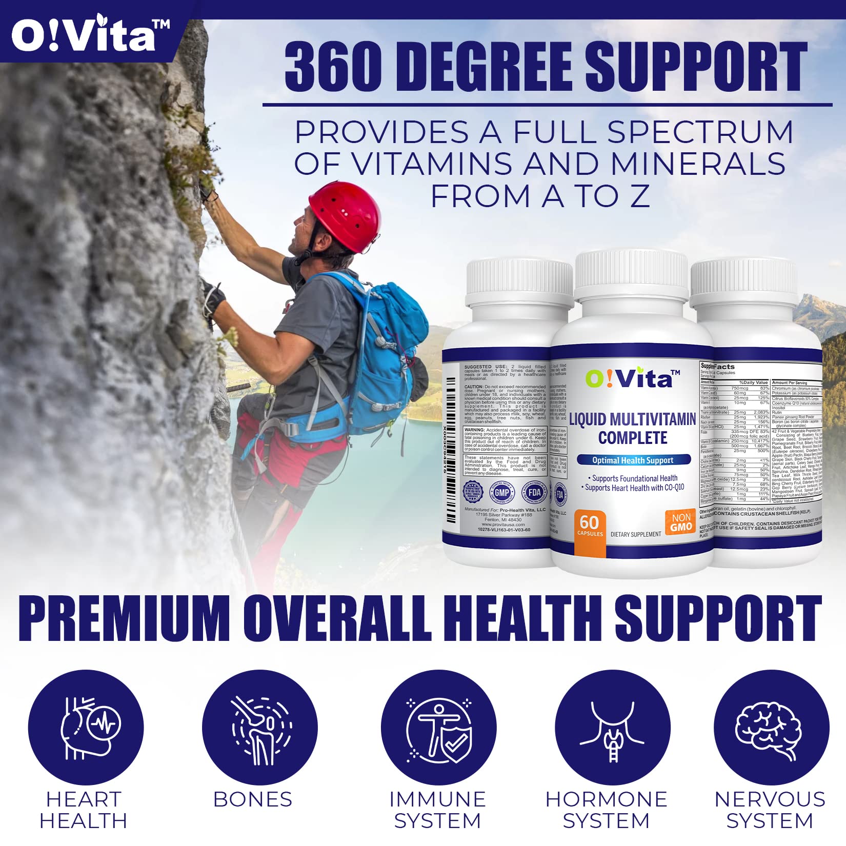 O!VITA Liquid Multivitamin Complete, with a Full Spectrum of Vitamins and Minerals, Plus 42 Fruits and Vegetable Proprietary Blend, Easy Absorption (60 Vegan Liquid Filled Capsules) O!VITA uk supplements