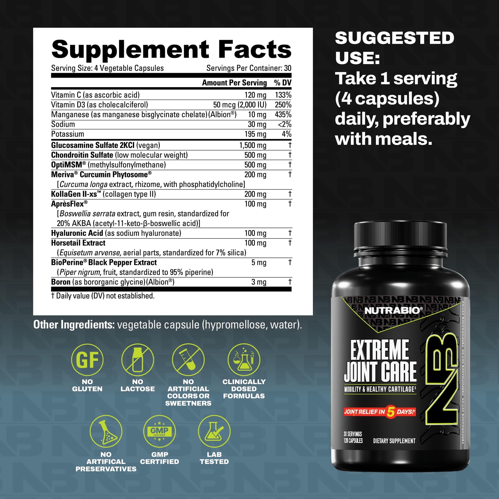 NutraBio Extreme Joint Care - Joint Support Supplement - Joint Health Supplement, Supports Joints, Mobility, and Cartilage - 120 Capsules NutraBio uk supplements