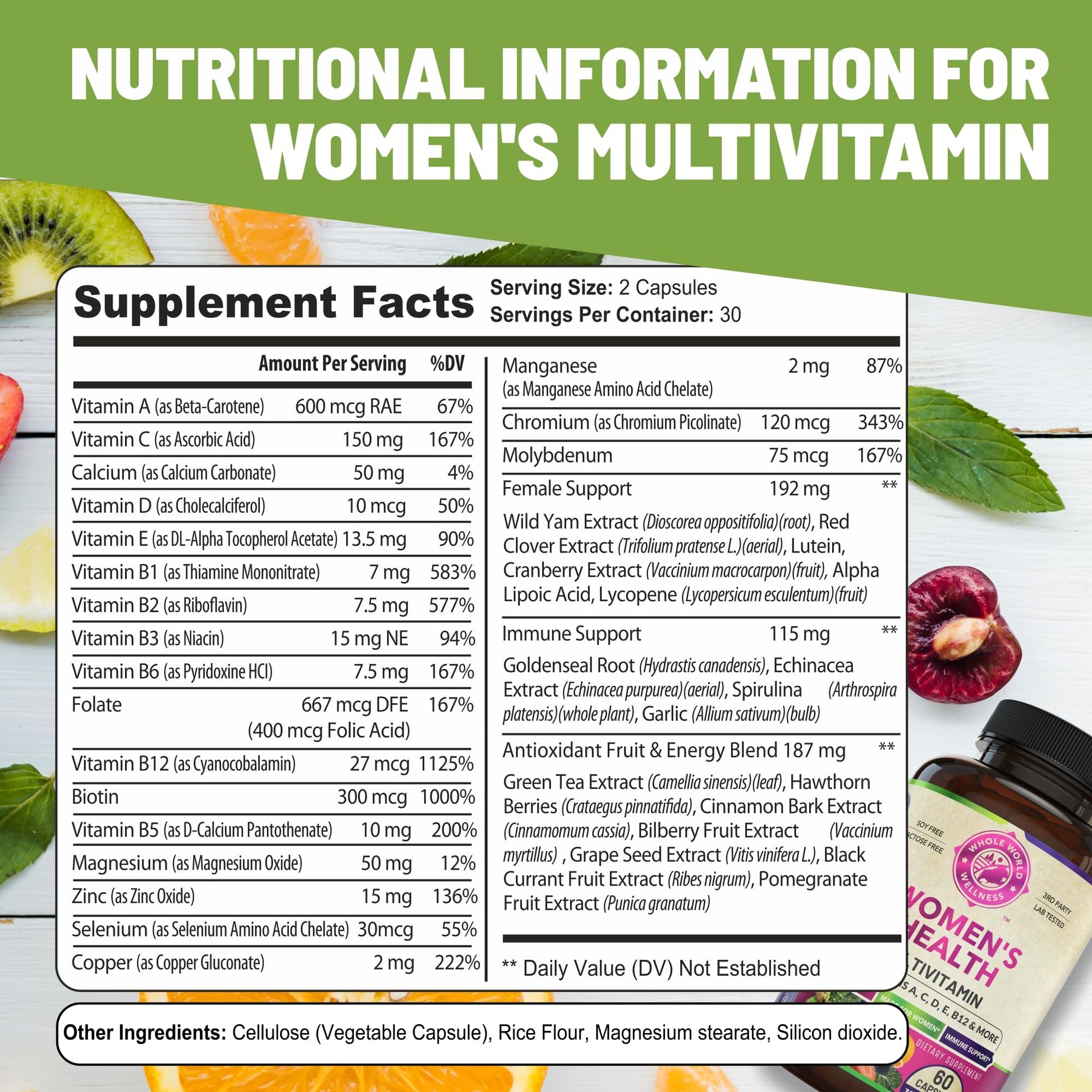 Womens Daily Multivitamins & Multimineral Supplement for Energy, Mood, Focus, Hair WHOLE WORLD WELLNESS uk supplements