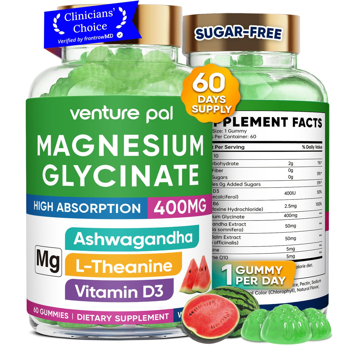 60 Day Supply Magnesium Glycinate 400mg Gummies with Ashwagandha, L-Theanine, CoQ10, Vitamin D3 & B6, Sugar Free Magnesium Gummies for Adults & Kids, Stress Relief, Sleep & Calm, Vegan, Gluten Free Venture Pal uk supplements