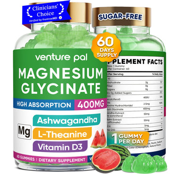 60 Day Supply Magnesium Glycinate 400mg Gummies with Ashwagandha, L-Theanine, CoQ10, Vitamin D3 & B6, Sugar Free Magnesium Gummies for Adults & Kids, Stress Relief, Sleep & Calm, Vegan, Gluten Free Venture Pal uk supplements