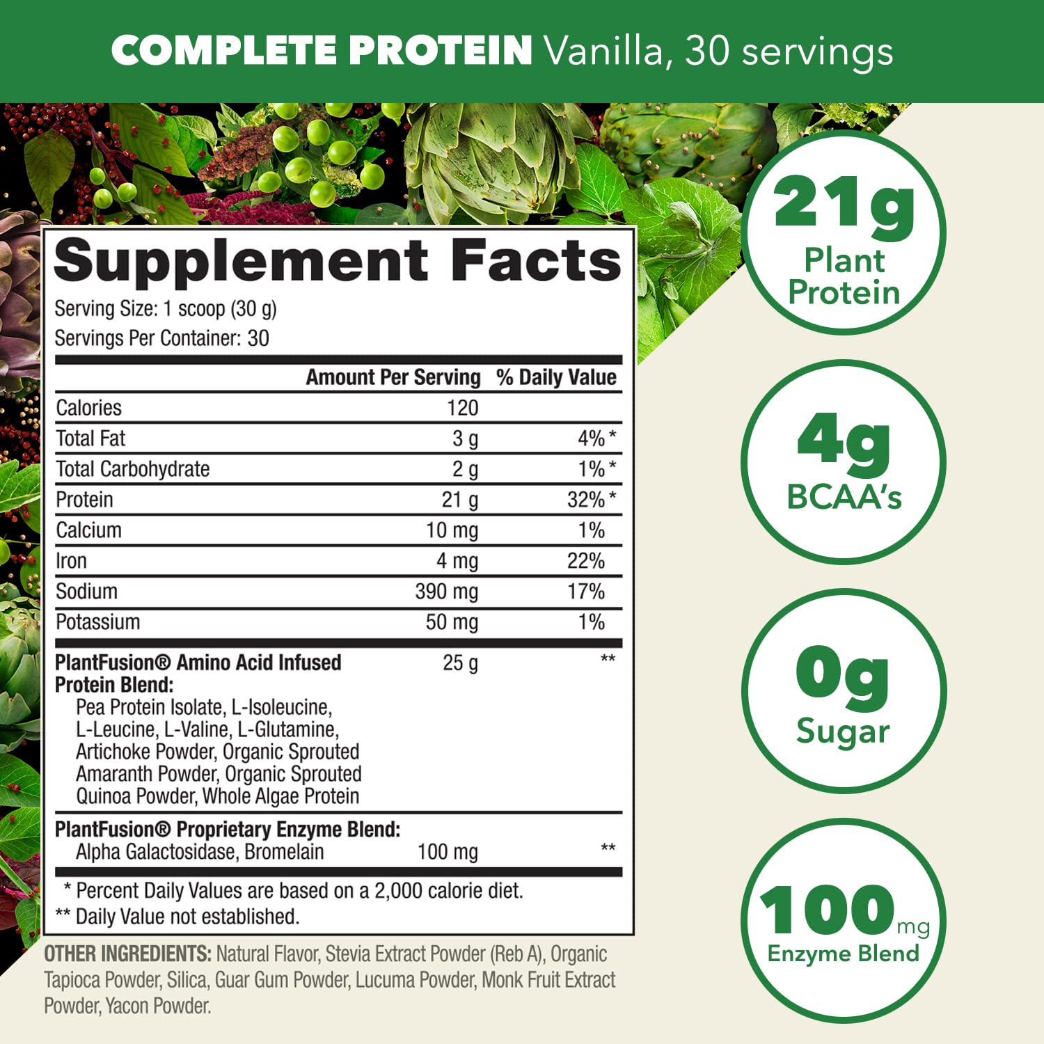 PlantFusion Complete Vegan Protein Powder - Plant Based Protein Powder With BCAAs, Digestive Enzymes and Pea Protein - Keto, Gluten Free, Soy Free, Non-Dairy, No Sugar, Non-GMO - Vanilla Bean 2 lb PlantFusion uk supplements
