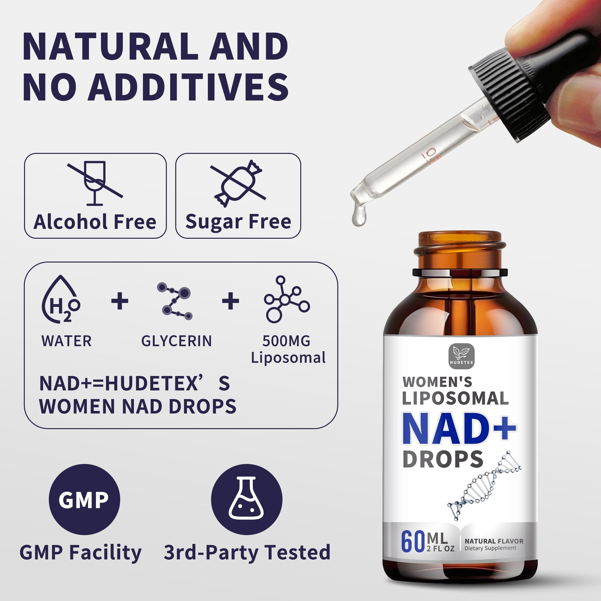 Women's NAD Liquid Supplement, Pure 500mg Liposomal NAD - Cell Regeneration，Energy Support, Vegan,Sugar Free，Additives Free Hudetex uk supplements