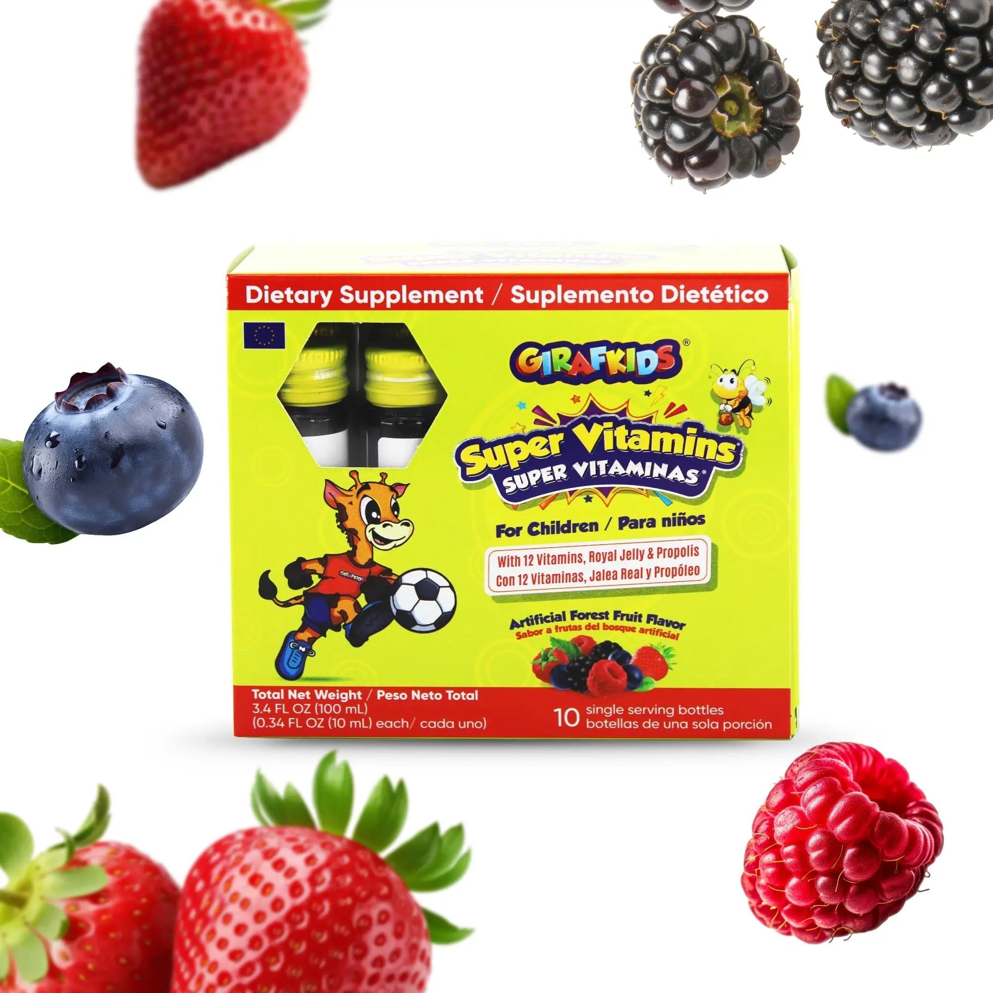 GirafKids Super Vitamins for Kids with Royal Jelly and Propolis, 10 multivitamin servings - Wellness Formula Vitamin C, B Complex, D3, E & Folic Acid PHARMADEL uk supplements