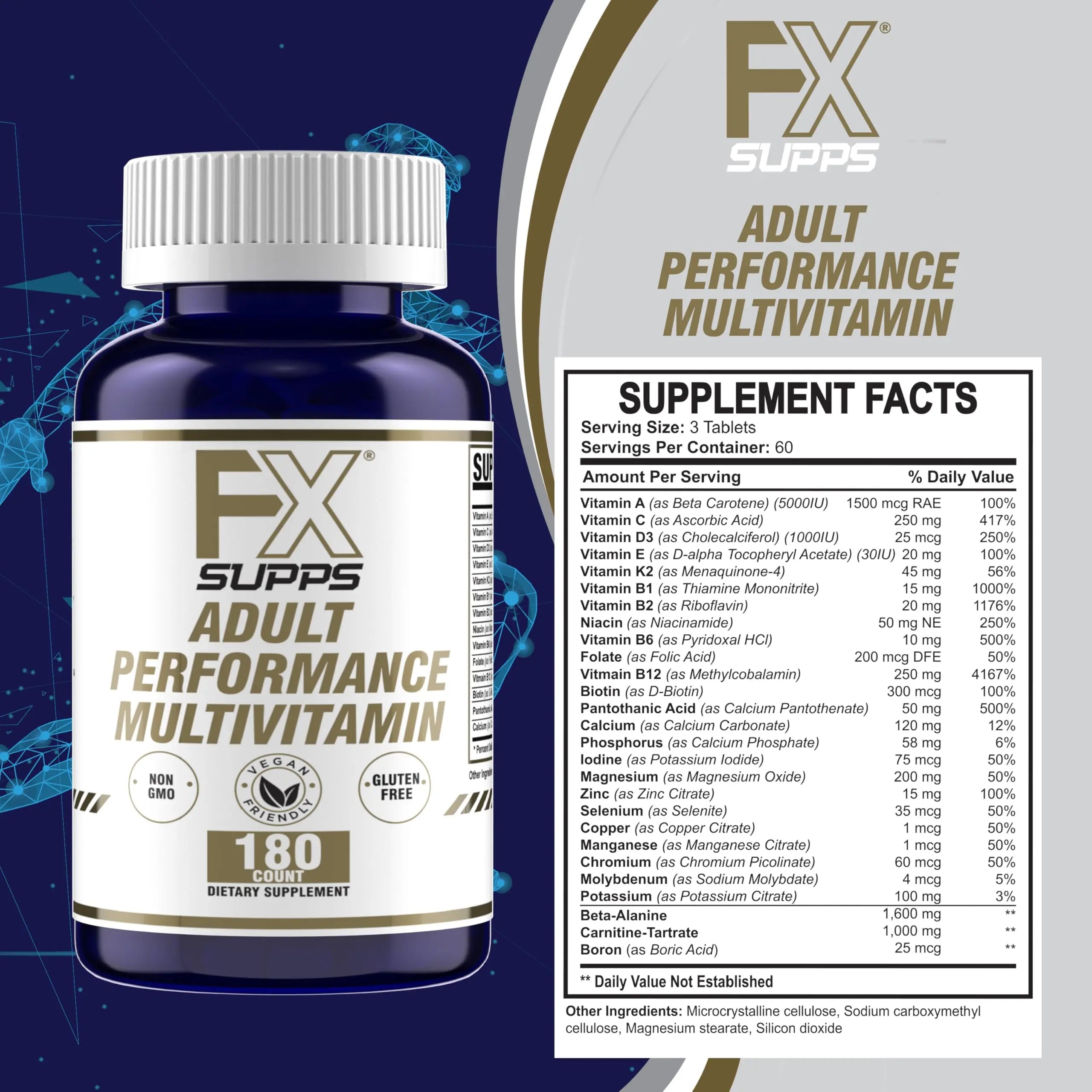 FXSUPPS Performance Multi-Vitamin with Amino Acids, Beta-Alanine and L-Carnitine, Enhanced Performance and Recovery, 180 Tablets FXSUPPS uk supplements