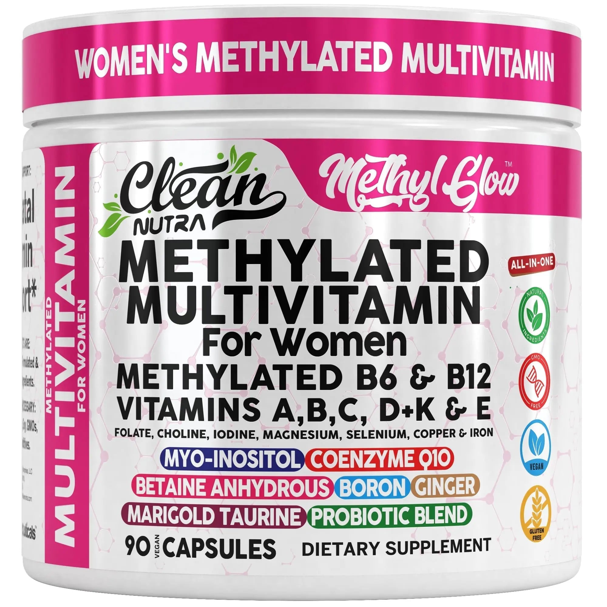 Methylated Multivitamin for Women Vitamins B6 Methyl B12 A B C D K E Folate Choline Omega 3 Thiamine Riboflavin Iron Clean Nutraceuticals uk supplements