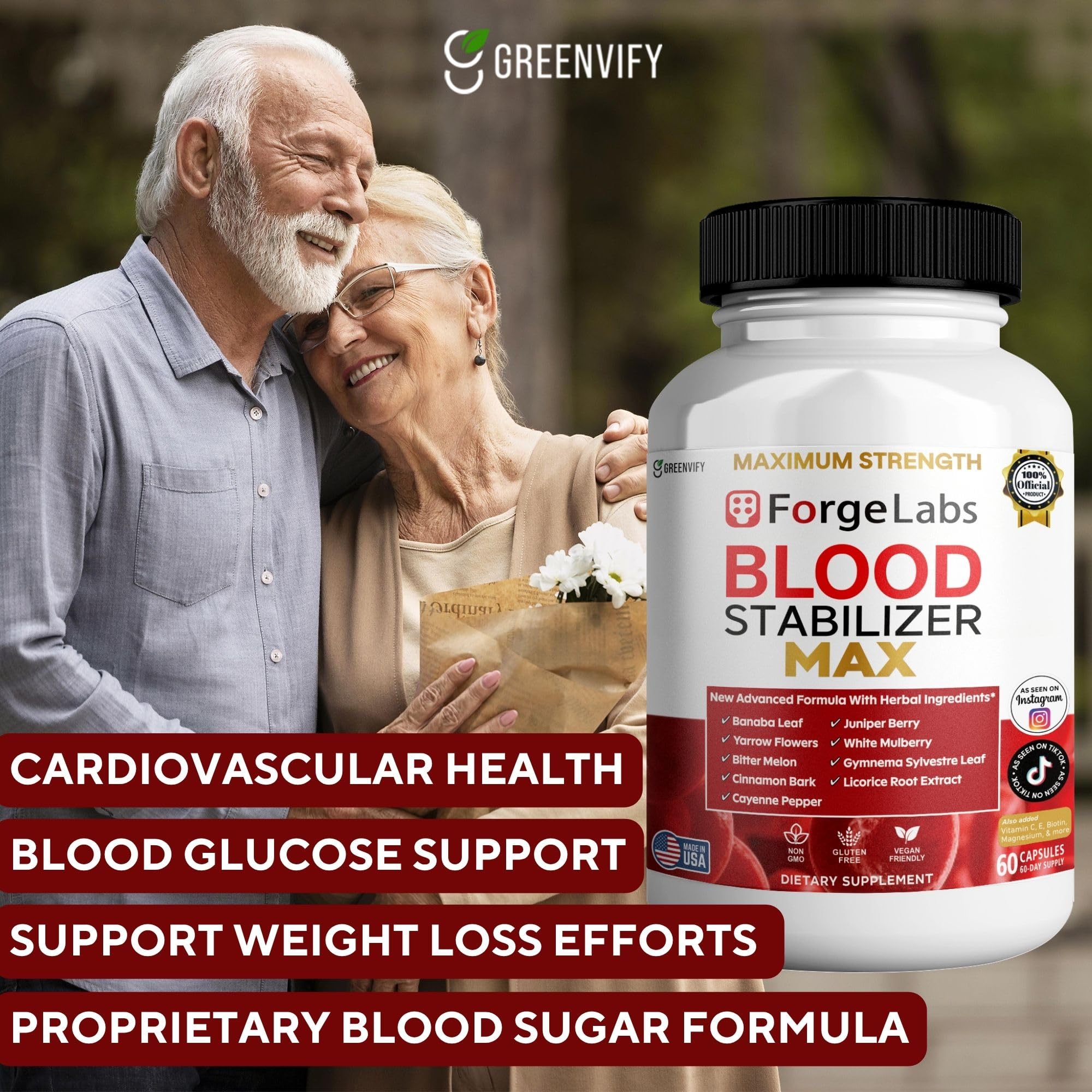 GREENVIFY ForgeLabs Blood Stabilizer Max, Maximum Strength Dietary Supplement, 60 Veggie Capsules, with Banaba Leaf, Juniper Berry, White Mulberry. (1) GREENVIFY uk supplements
