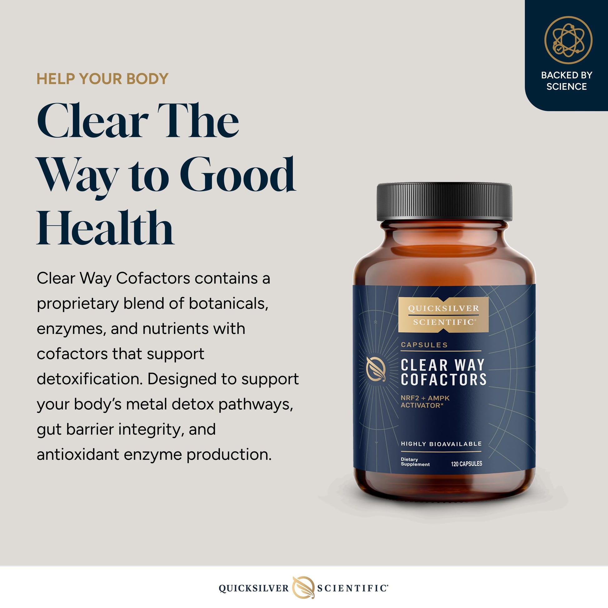 Quicksilver Scientific Clear Way Cofactors - Body Detox Cleanse Support with Vitamin B1, Dandelion Extract, Quercetin & Nattokinase Enzyme - Antioxidant Cleanse to Support Gut Health (120 Capsules) Quicksilver Scientific uk supplements