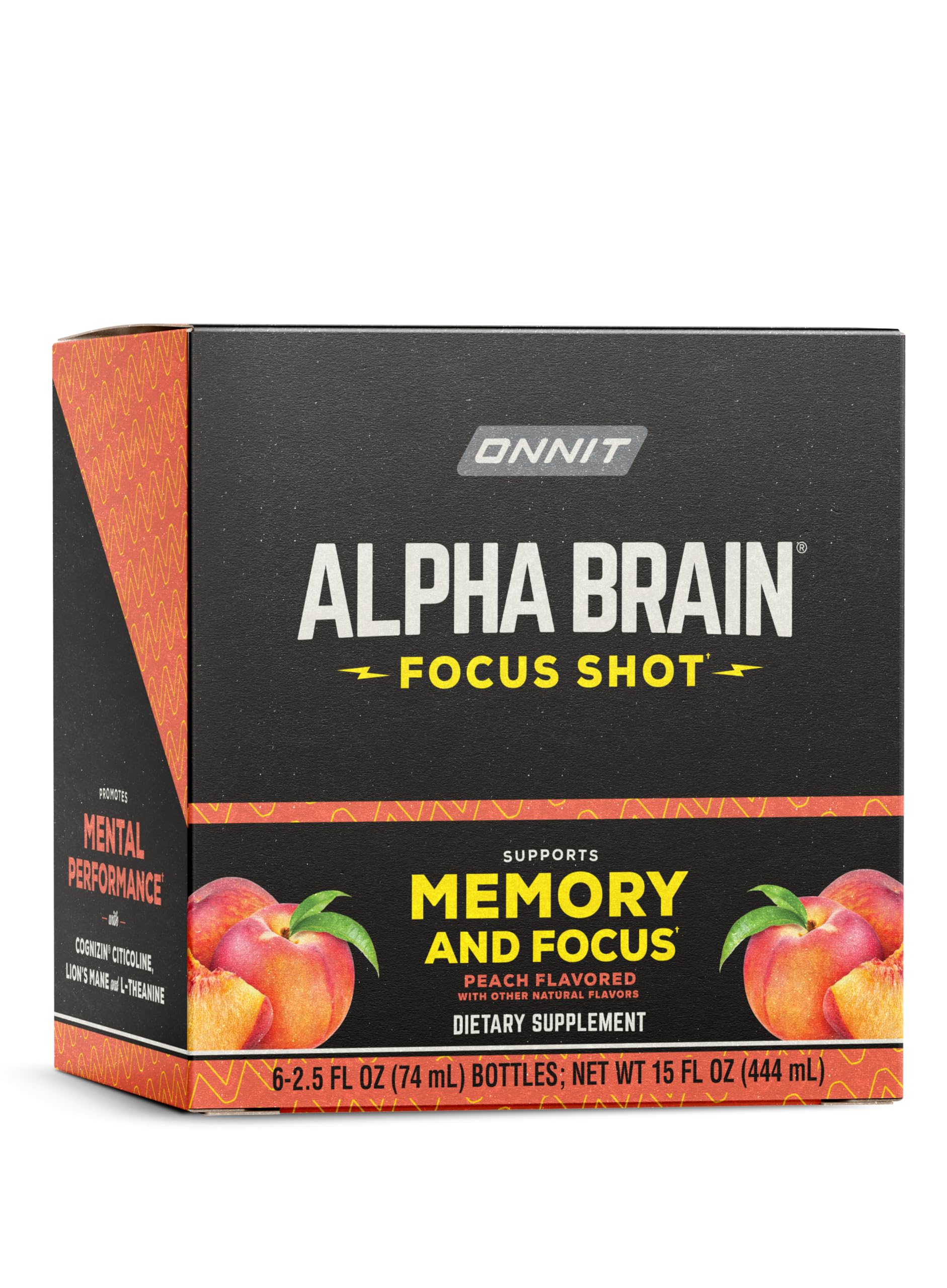 ONNIT Alpha Brain Focus Shot, Peach Flavor, Nootropic Dietary Supplement Drink That Supports Energy, Focus, and Mood, IGEN™ Non-GMO Tested, 2.5 fl oz, 6 Count ONNIT uk supplements