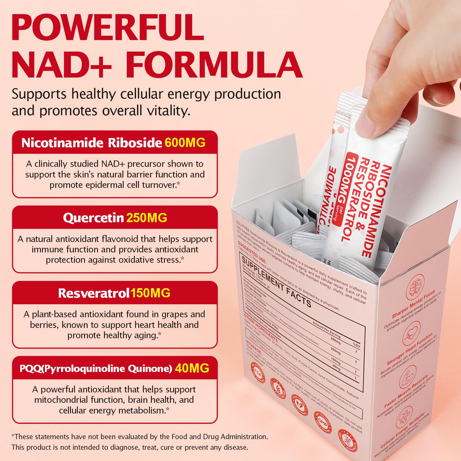 NAD+ Supplement 1000mg Liquid Packets 21pcs, Nicotinamide Riboside Resveratrol, NAD Supplements for Women Men, Anti-Aging, Repairs Cells, Support Natural Vitality Nyloriaine uk supplements