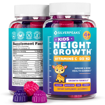 Height Growth Gummies for Kids - Growth Vitamins for Teens, Height Increase Multivitamin for Boys & Girls with Calcium Vitamin D C K2 Magnesium Zinc, Natural Height Growth Maximizer Supplement, 60 PCS SILVERPEAKS uk supplements
