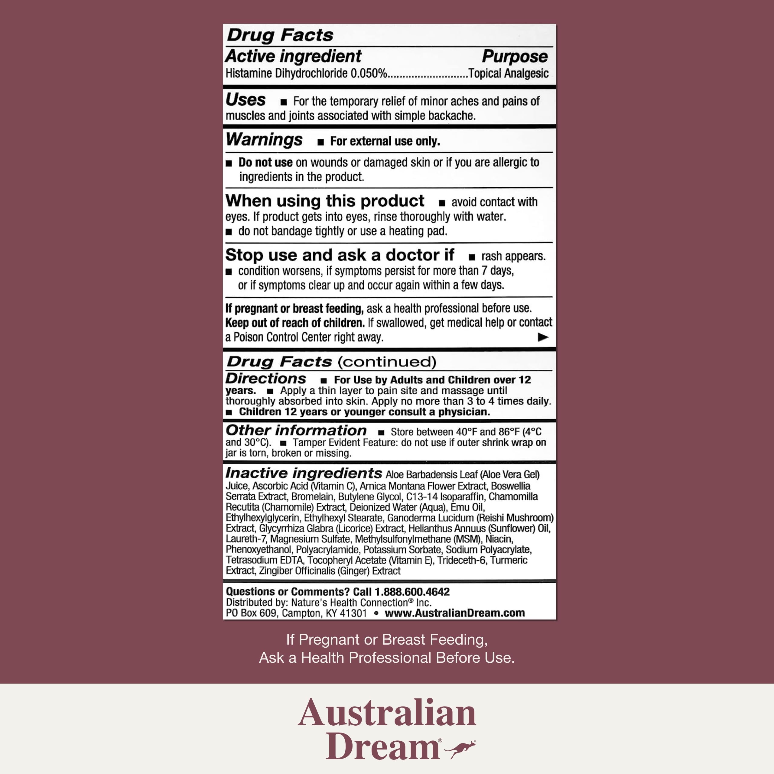 Australian Dream Back Pain Cream - Soothing, Non-Greasy Muscle Pain Relief Cream - Good for Neck, Back, Body, or Muscle Aches - 2 oz Jar Australian Dream uk supplements