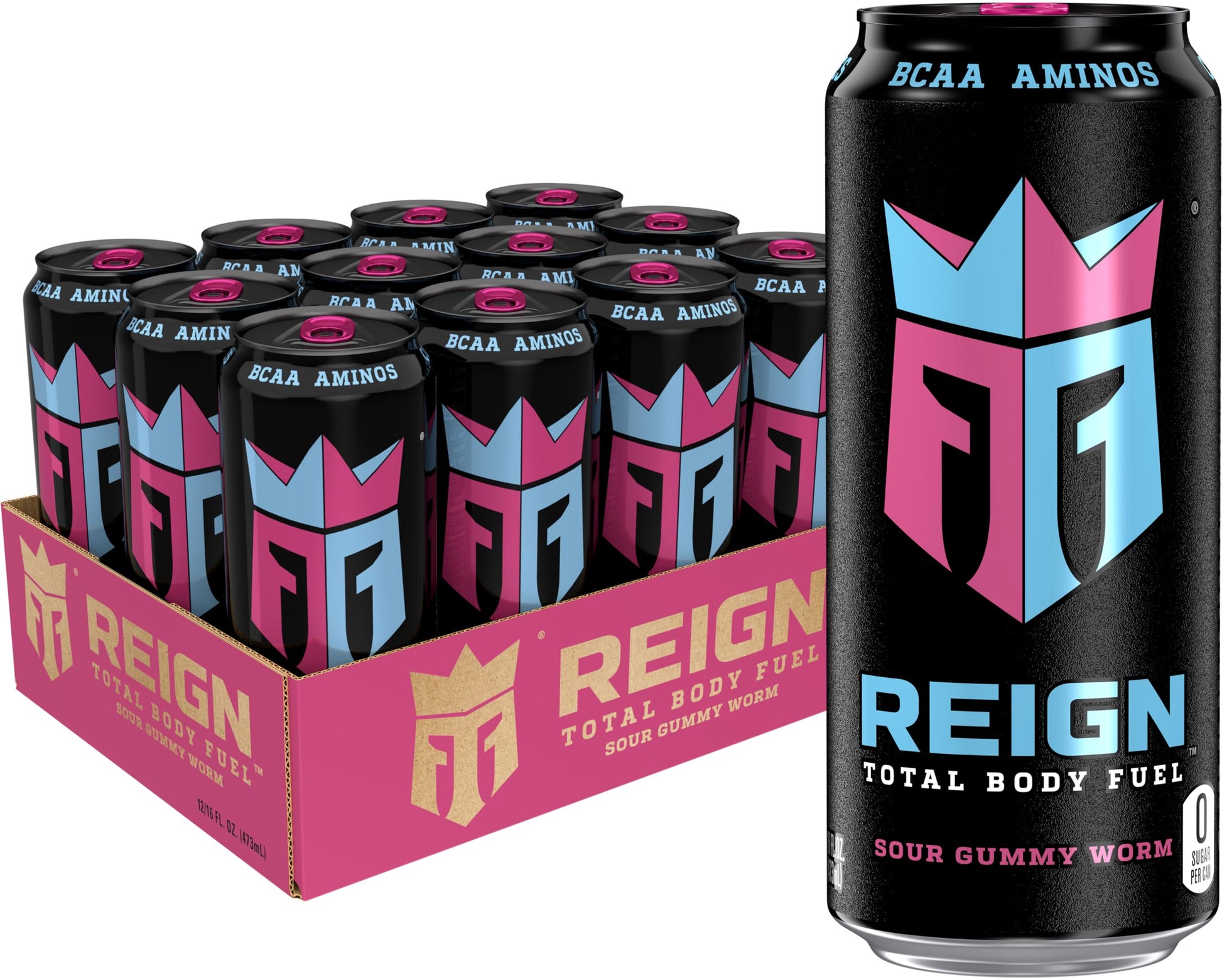Reign Total Body Fuel, Sour Gummy Worm, Fitness & Performance Drink, 16 Fl Oz (Pack of 12) REIGN uk supplements