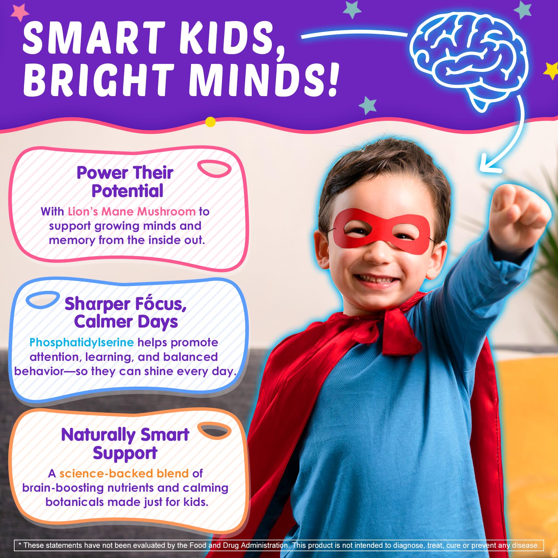 Kids Brain Gummies with Lion's Mane Mushroom, Methyl B6, B9, B12, Supper Greens, Lutein, Brain Booster Supplement for Focus & Attention, Cognitive Function, Vision & Energy, Sugar Free, Vegan 2 Pack Nextdia uk supplements