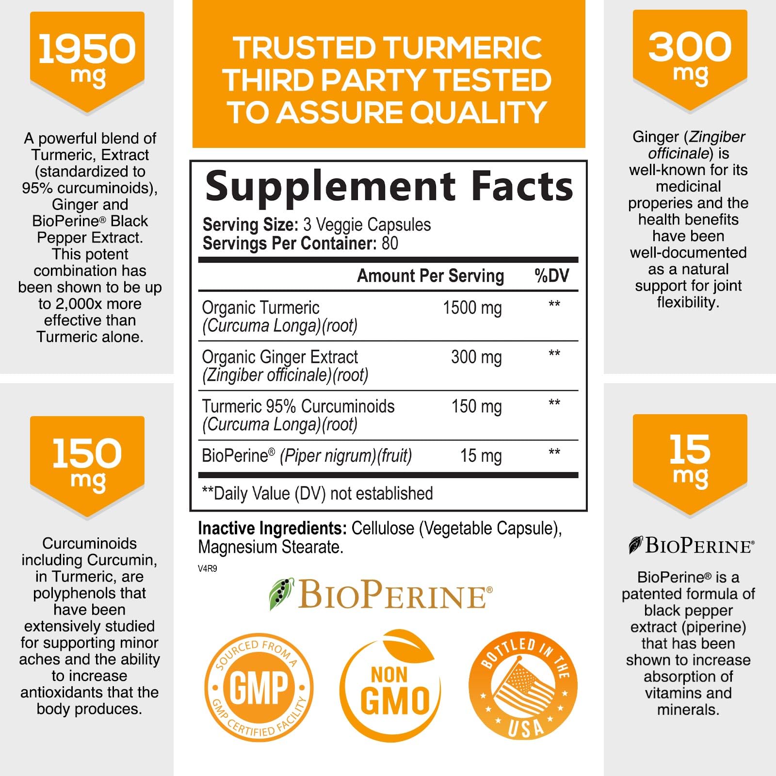 Turmeric Curcumin with BioPerine & Ginger 95% Standardized Curcuminoids 1950mg Nature's Nutrition uk supplements