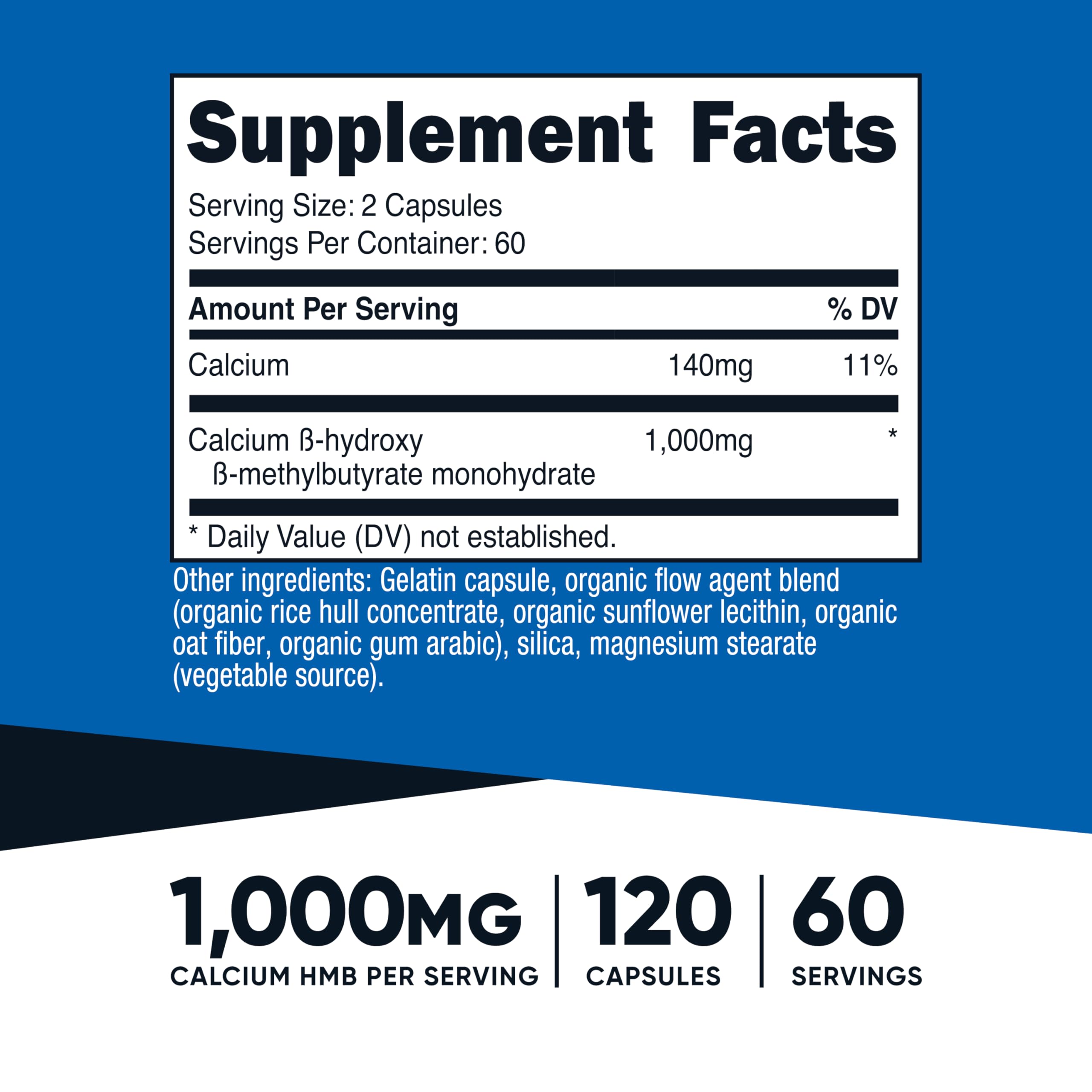 Nutricost HMB (Beta-Hydroxy Beta-Methylbutyrate) 1000mg (120 Capsules) - 500mg Per Capsule, 60 Servings - Gluten Free and Non-GMO Nutricost uk supplements