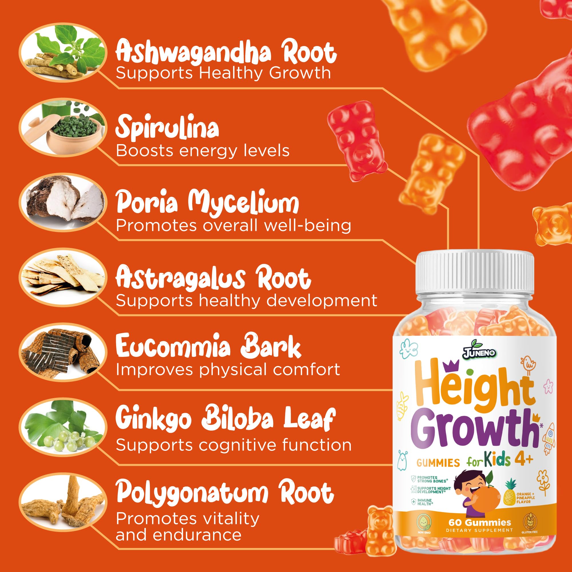 Juneno Height Growth Vitamins Supplement Gummies - Grow Taller for Teens Kids Boys Girls - Natural Height Increaser Maximizer Multivitamin Juneno uk supplements