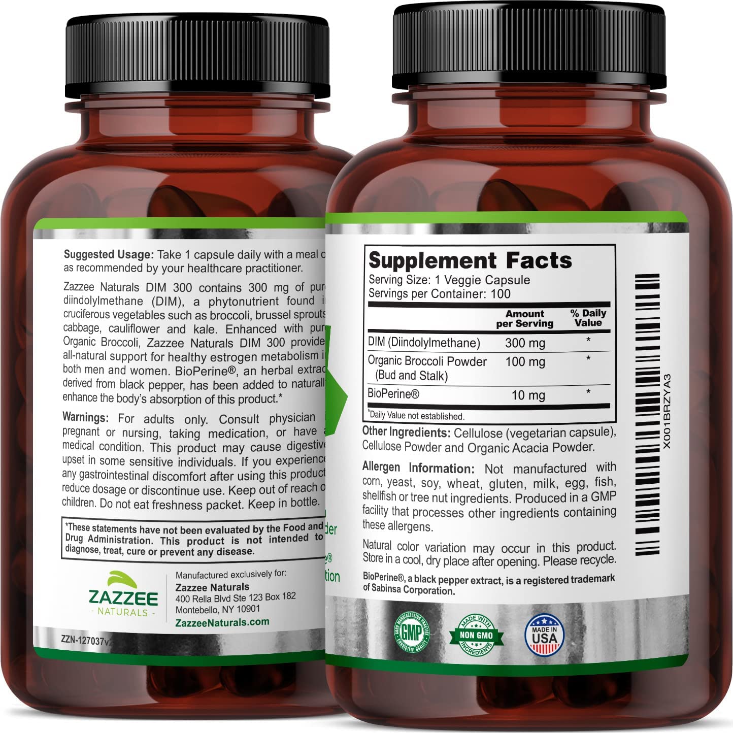 Zazzee Extra Strength DIM 300, 10 mg BioPerine and 300 mg DIM per Capsule, 100 Vegan Zazzee uk supplements