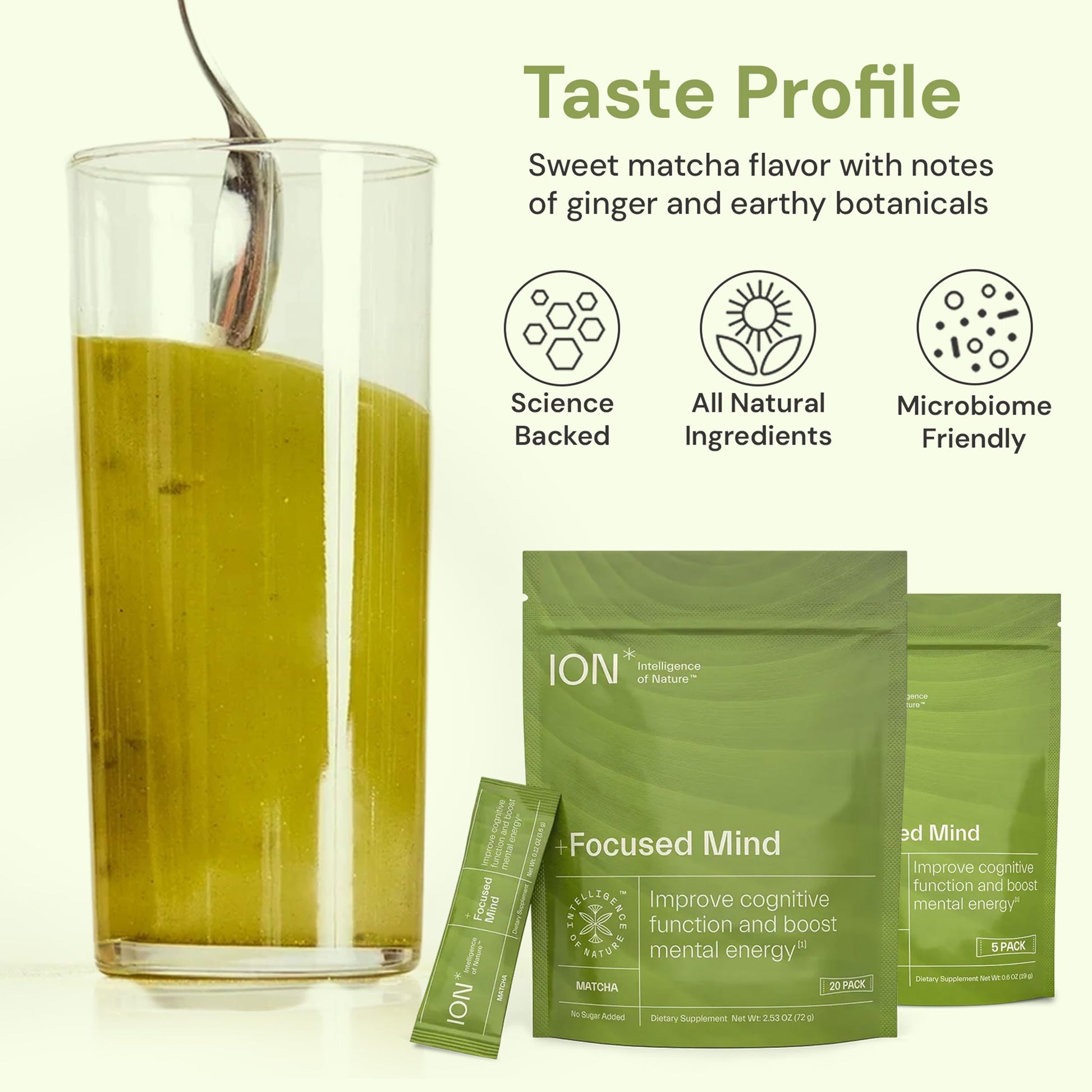 ION* Intelligence of Nature Focused Mind Nootropic Powder Drink Mix - Brain Boost Nootropic Drink with Matcha for Memory, Focus & Relaxation, Brain Supplement for Men & Women, Adults - 20 Packets ION* Intelligence of Nature uk supplements