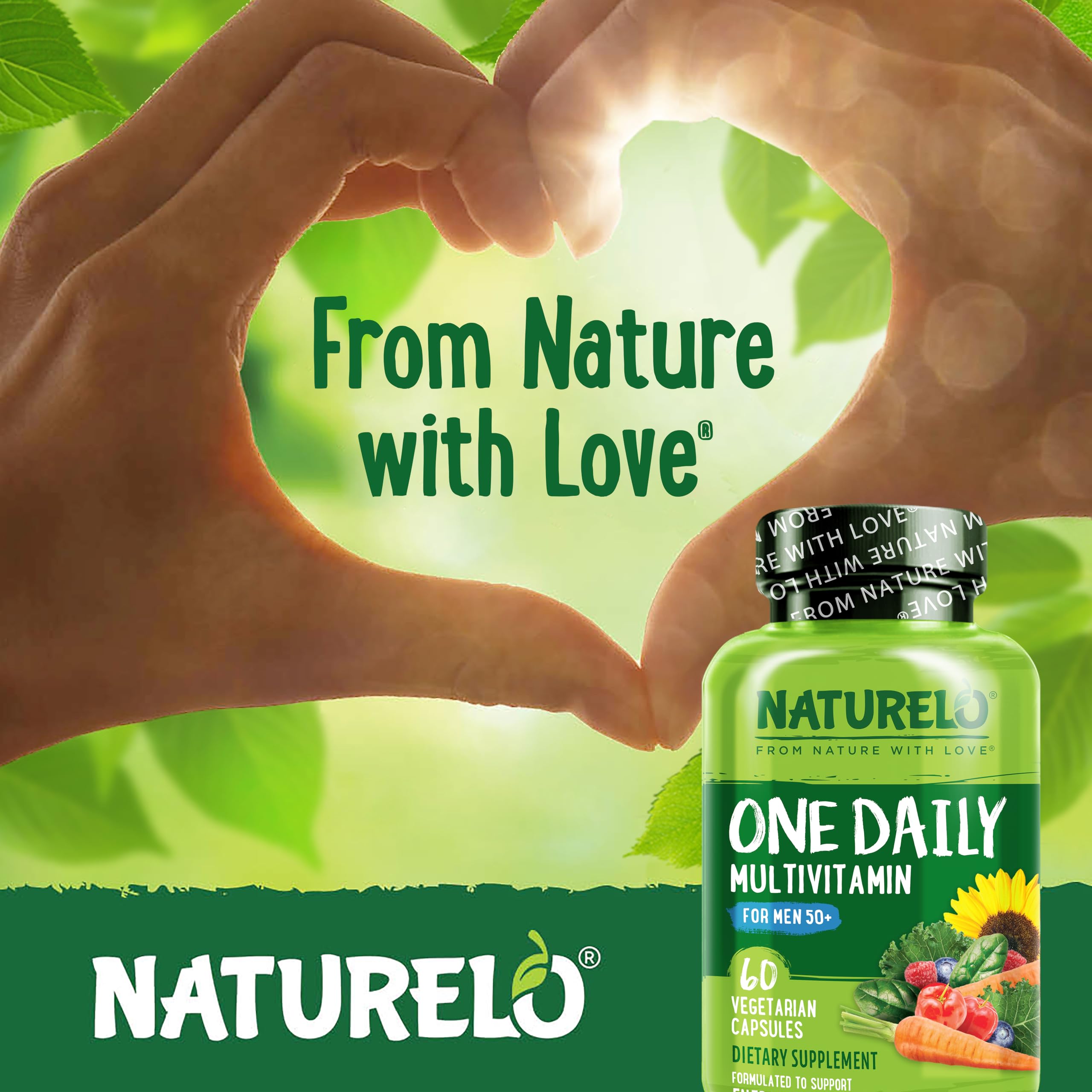 NATURELO Mens Multivitamins for Men 50+ - One Daily Multivitamin for Men with Vitamins, Minerals & Organic Whole Foods, Boost Energy & Health, Non-GMO, 60 Vegetarian Capsules NATURELO uk supplements