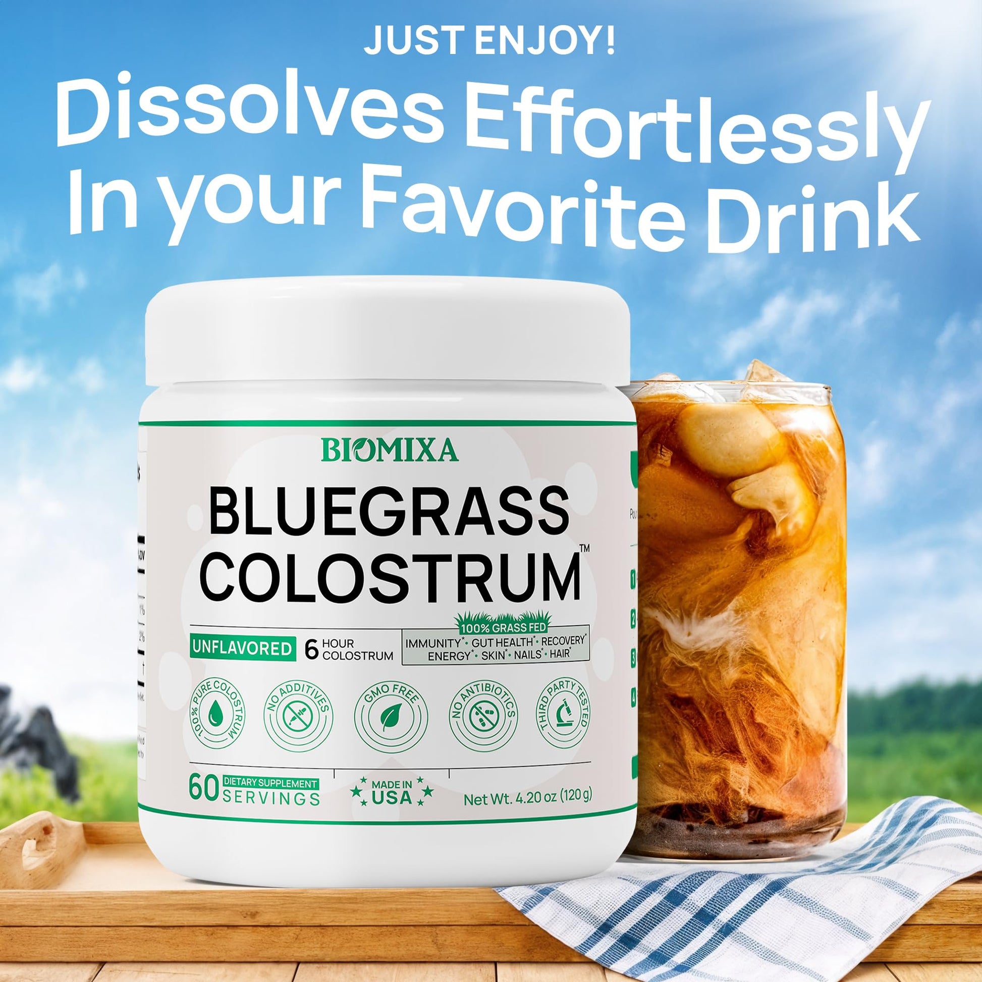 Bovine Colostrum Supplement - 100% Pure Whole Colostrum Powder - Grass-Fed, Unflavored, No Additives, Gut & Immune Support, Natural IgG, 60 Servings - Made in USA Bluegrass Colostrum uk supplements
