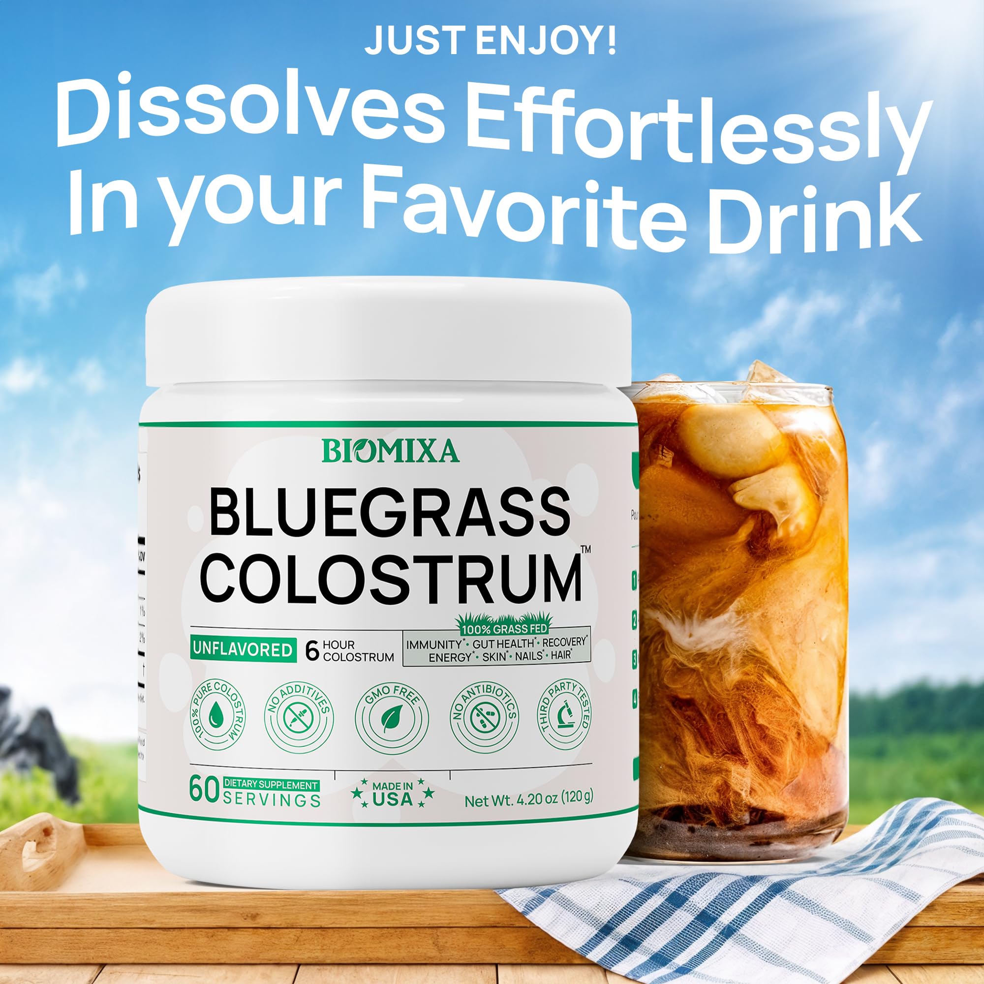 Bovine Colostrum Supplement - 100% Pure Whole Colostrum Powder - Grass-Fed, Unflavored, No Additives, Gut & Immune Support, Natural IgG, 60 Servings - Made in USA Bluegrass Colostrum uk supplements