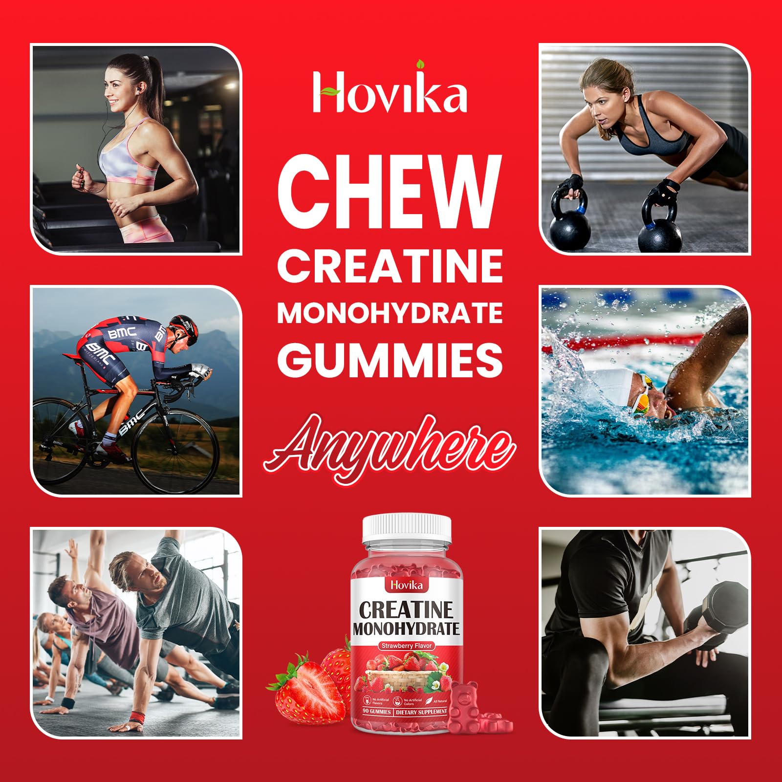 Hovika Creatine Monohydrate Gummies for Men & Women, Chewable 3g Creatine Monohy Hovika uk supplements