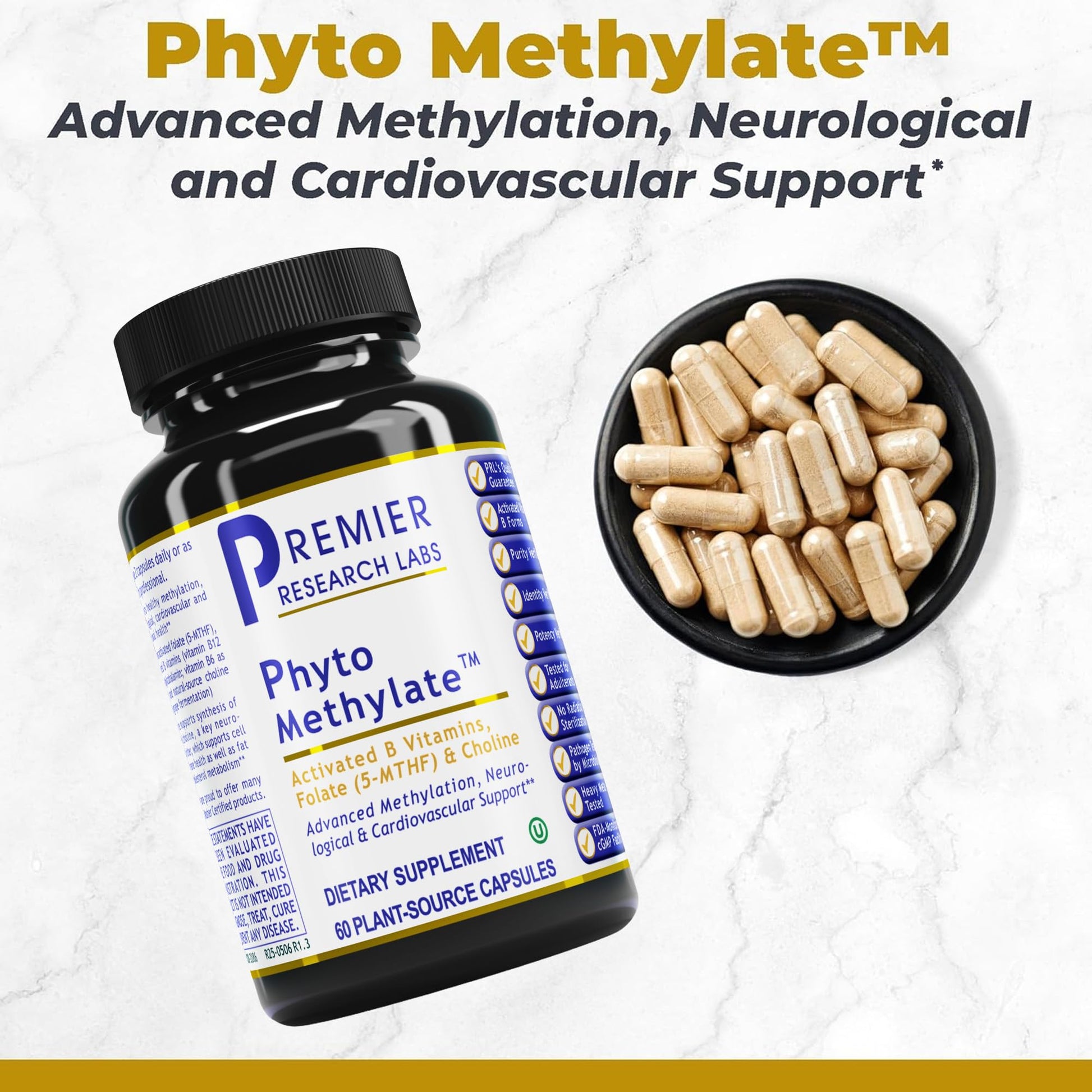 Premier Research Labs Phyto Methylate - B Vitamin Supplement - Supports Methylation, Detox, Brain & Heart Health - 5-MTHF & P5P - 60 Plant-Source Capsules Premier Research Labs uk supplements