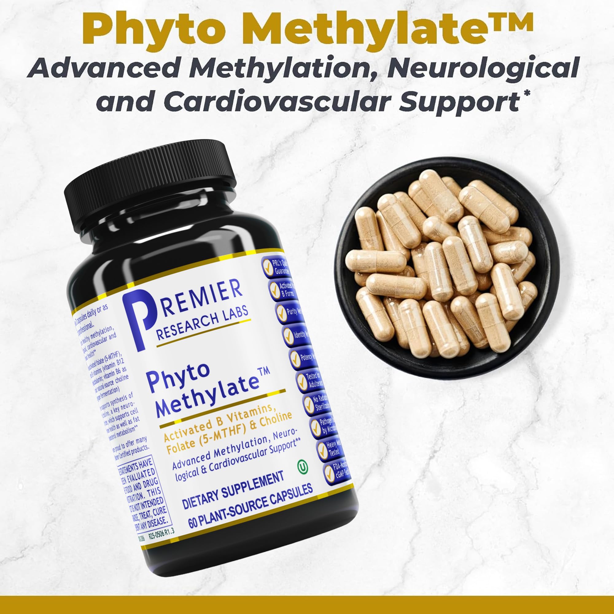 Premier Research Labs Phyto Methylate - B Vitamin Supplement - Supports Methylation, Detox, Brain & Heart Health - 5-MTHF & P5P - 60 Plant-Source Capsules Premier Research Labs uk supplements